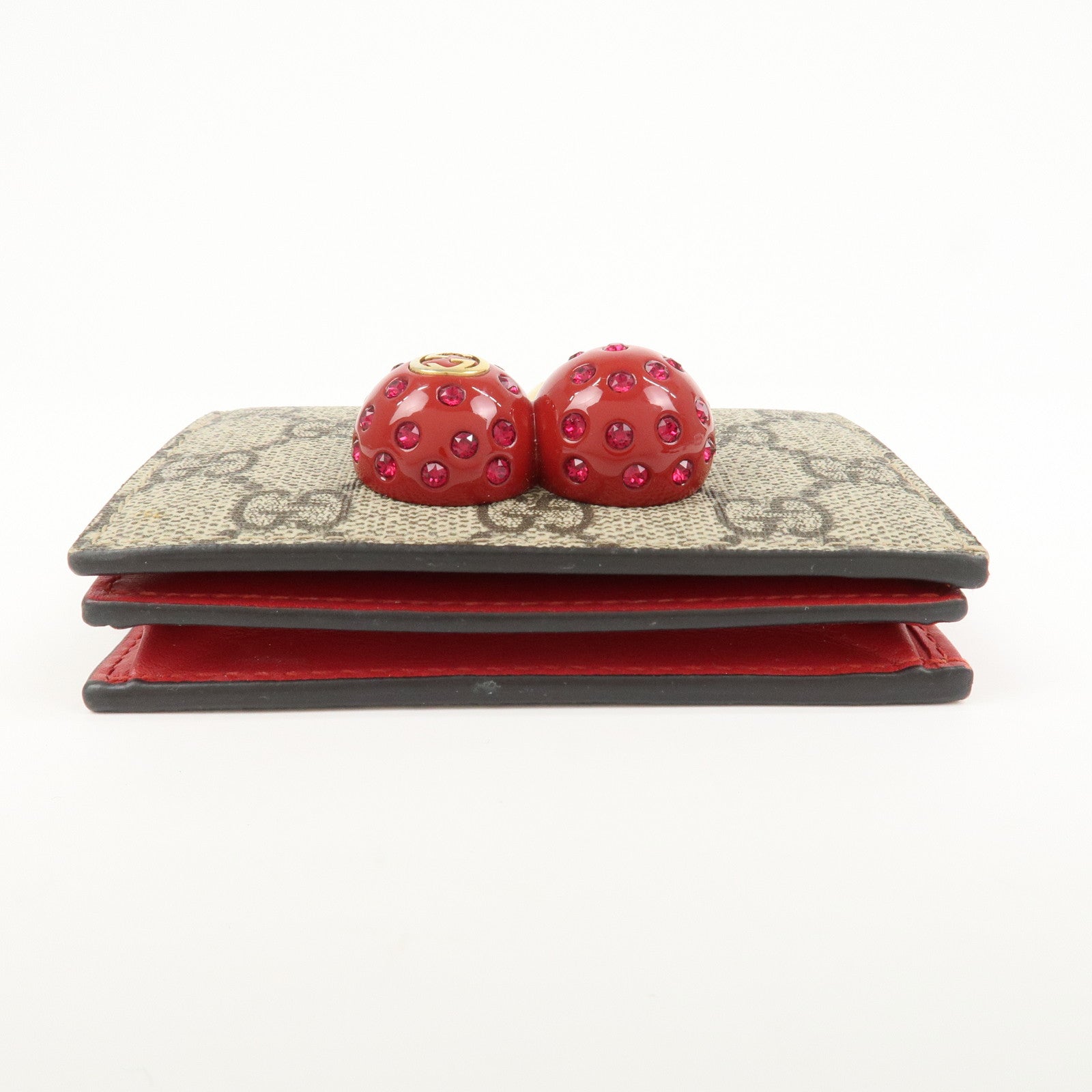 GUCCI Interlocking G GG Supreme Cherry Compact Wallet Beige 476050