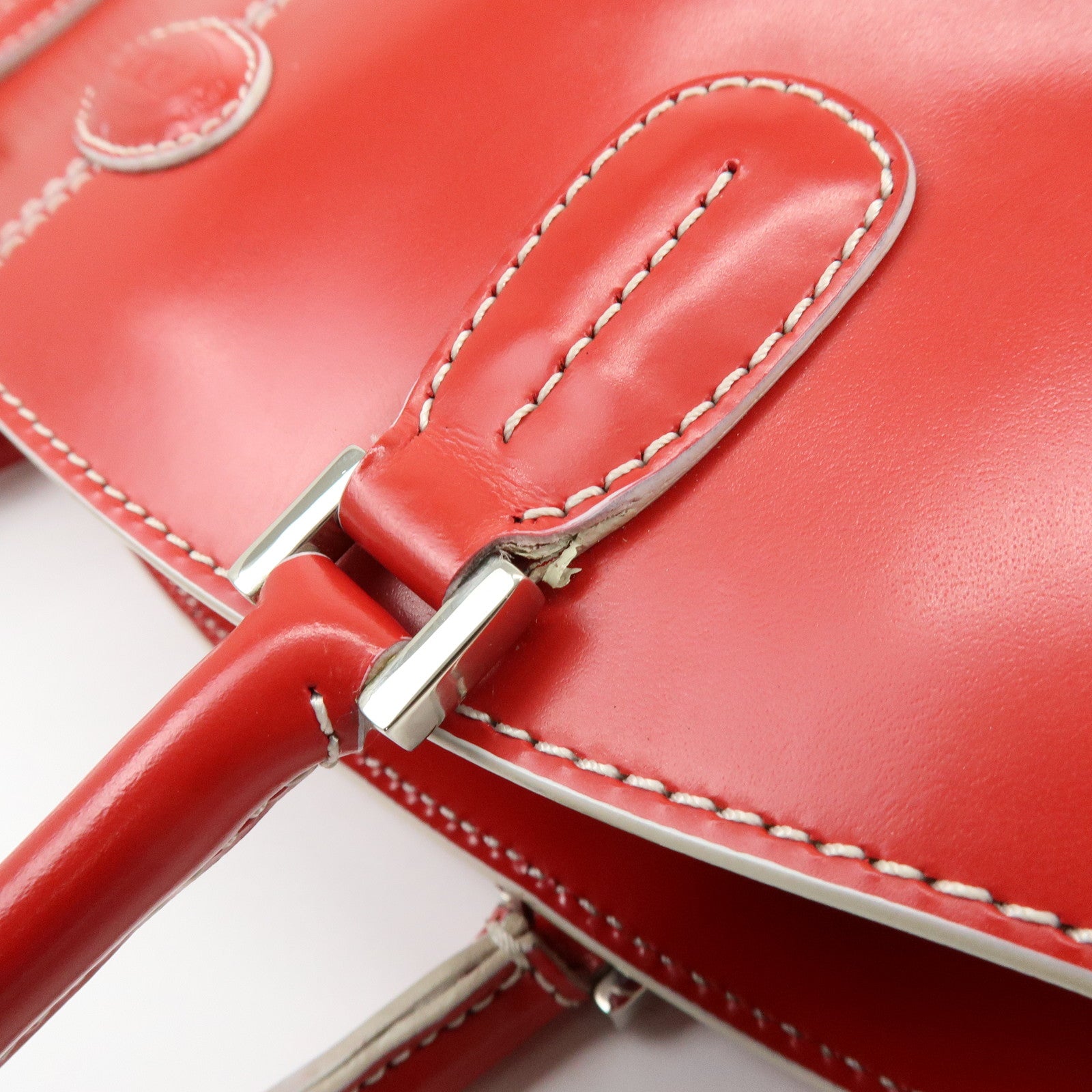 TOD'S Logo Leather Hand Bag Tote Bag Red