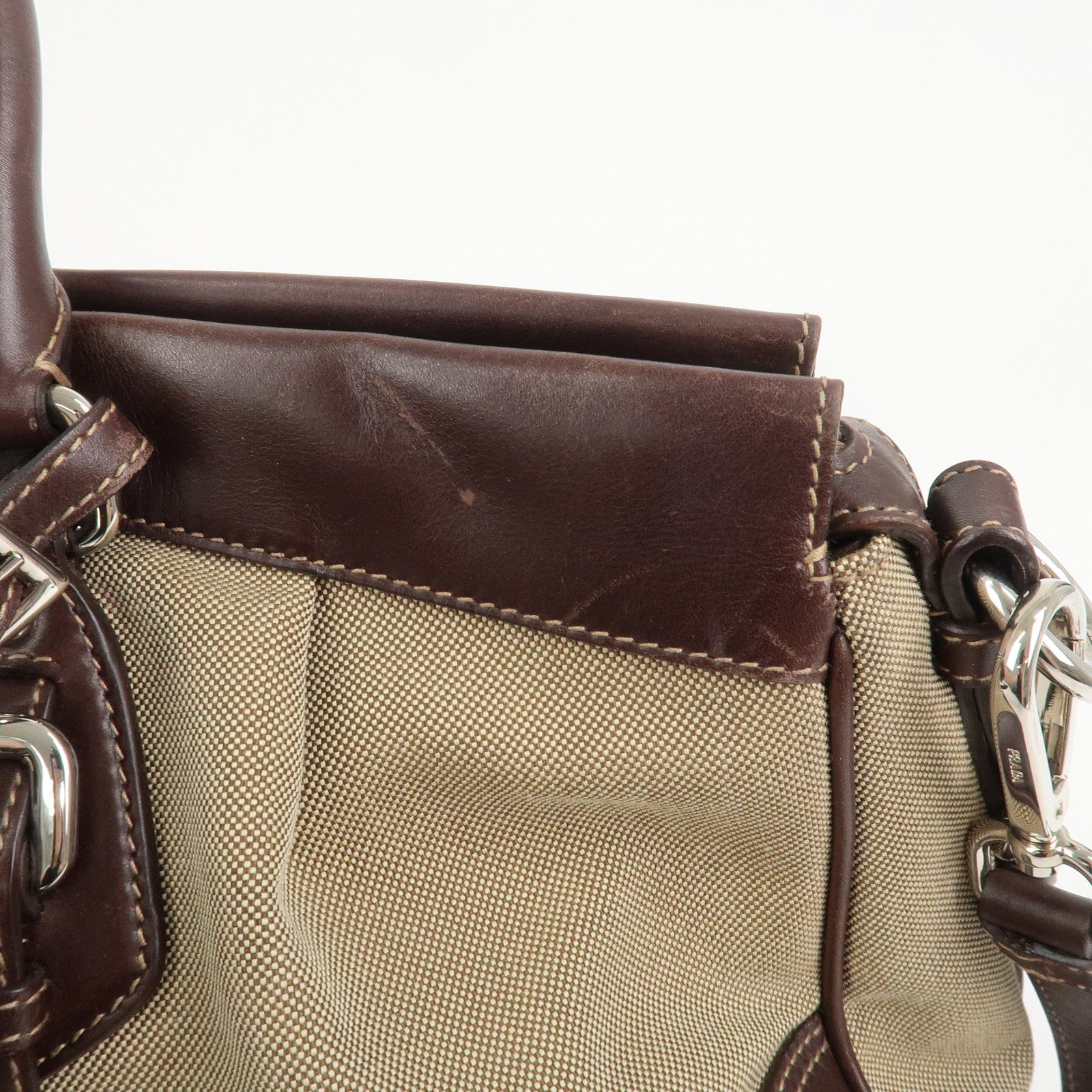 PRADA Logo Canvas Leather 2Way Bag Shoulder Bag Hand Bag Brown