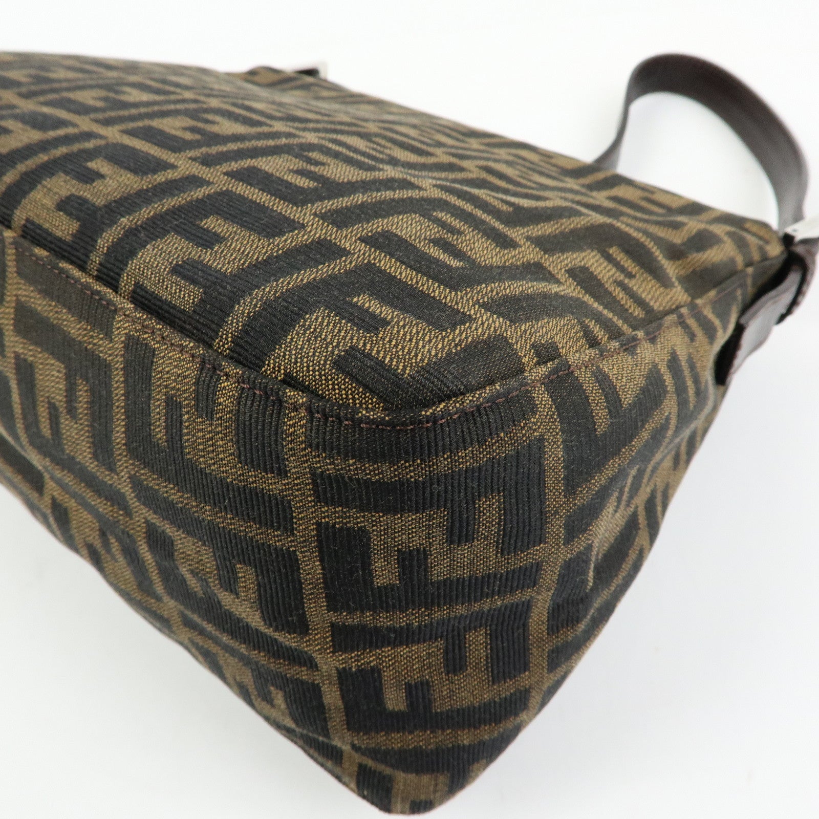 FENDI Mamma Baguette Zucca Canvas Leather Shoulder Bag Brown 26325