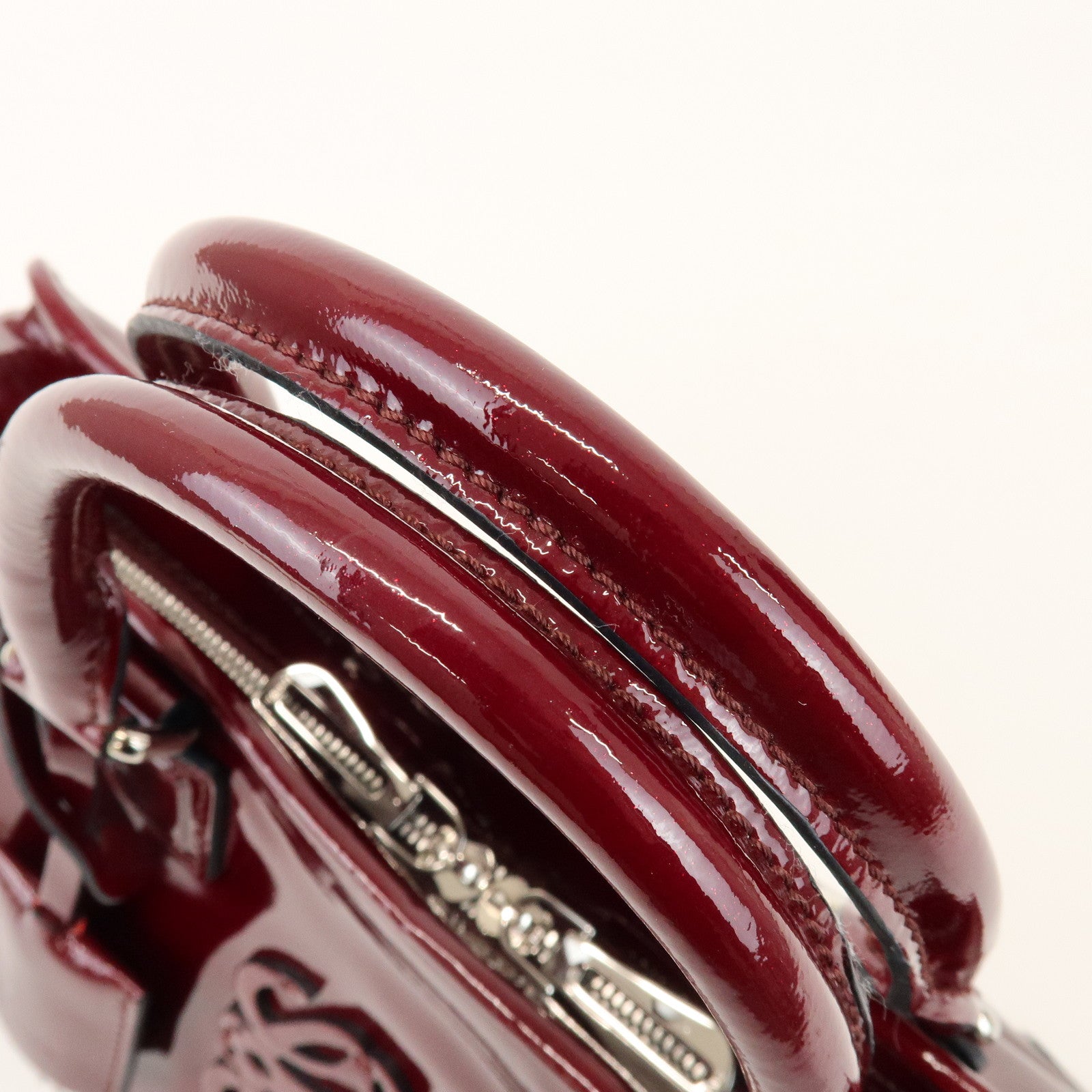 LOEWE Anagram Amazona 32 Patent Leather Hand Bag Burgundy