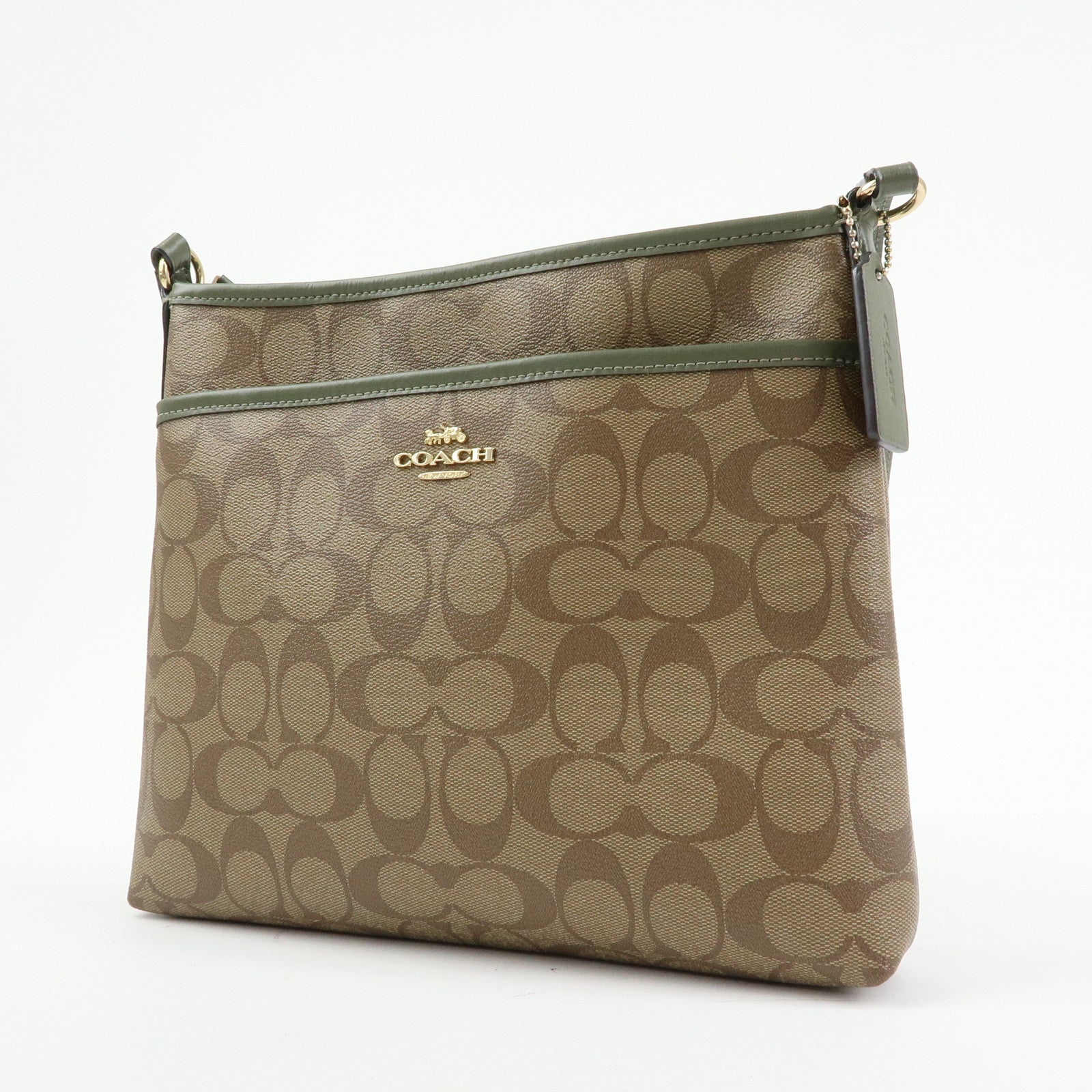 COACH Signature PVC Leather Shoulder Bag Crossbody Bag Beige Khaki
