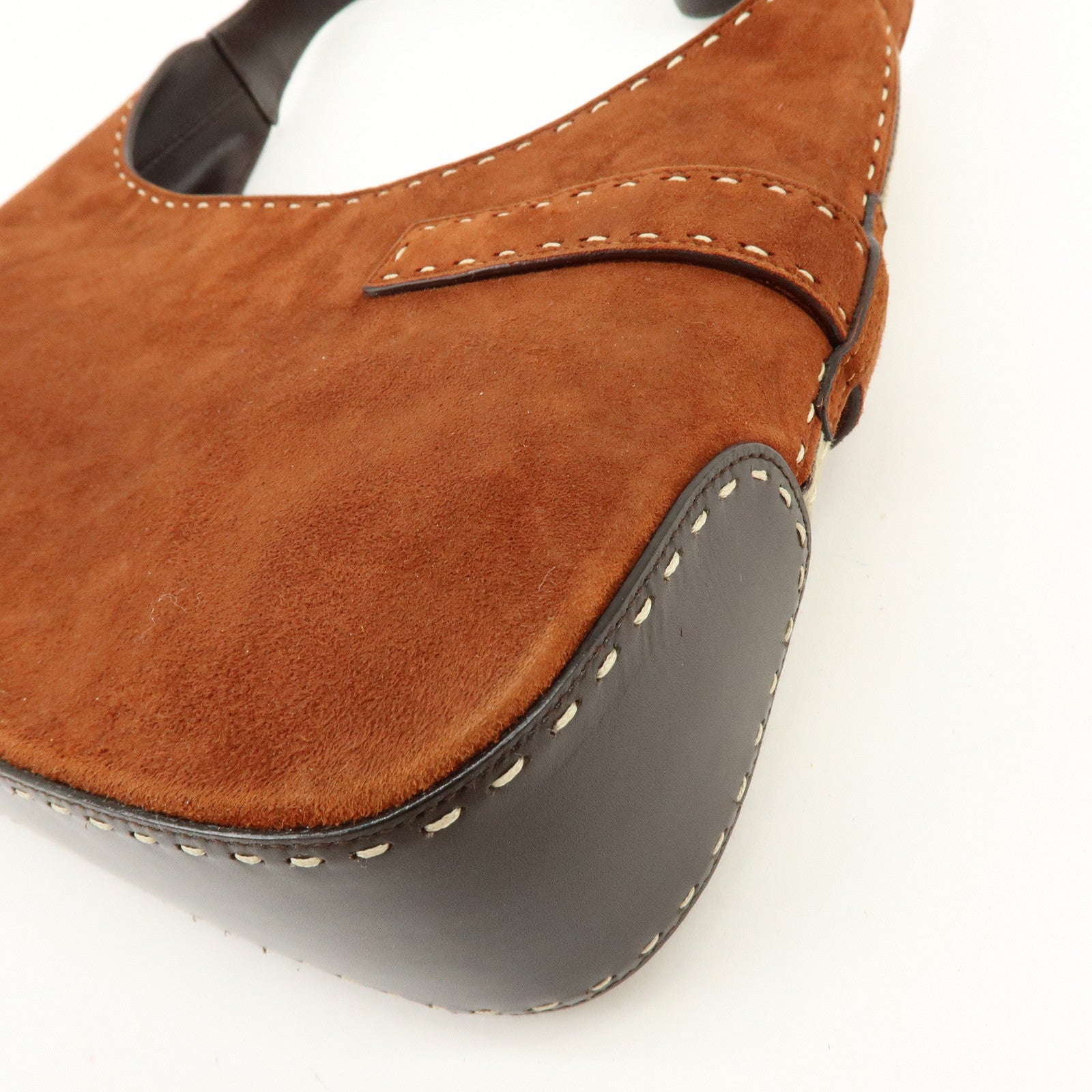 Ferragamo Gancini Suede Shoulder Bag Hand Bag Brown