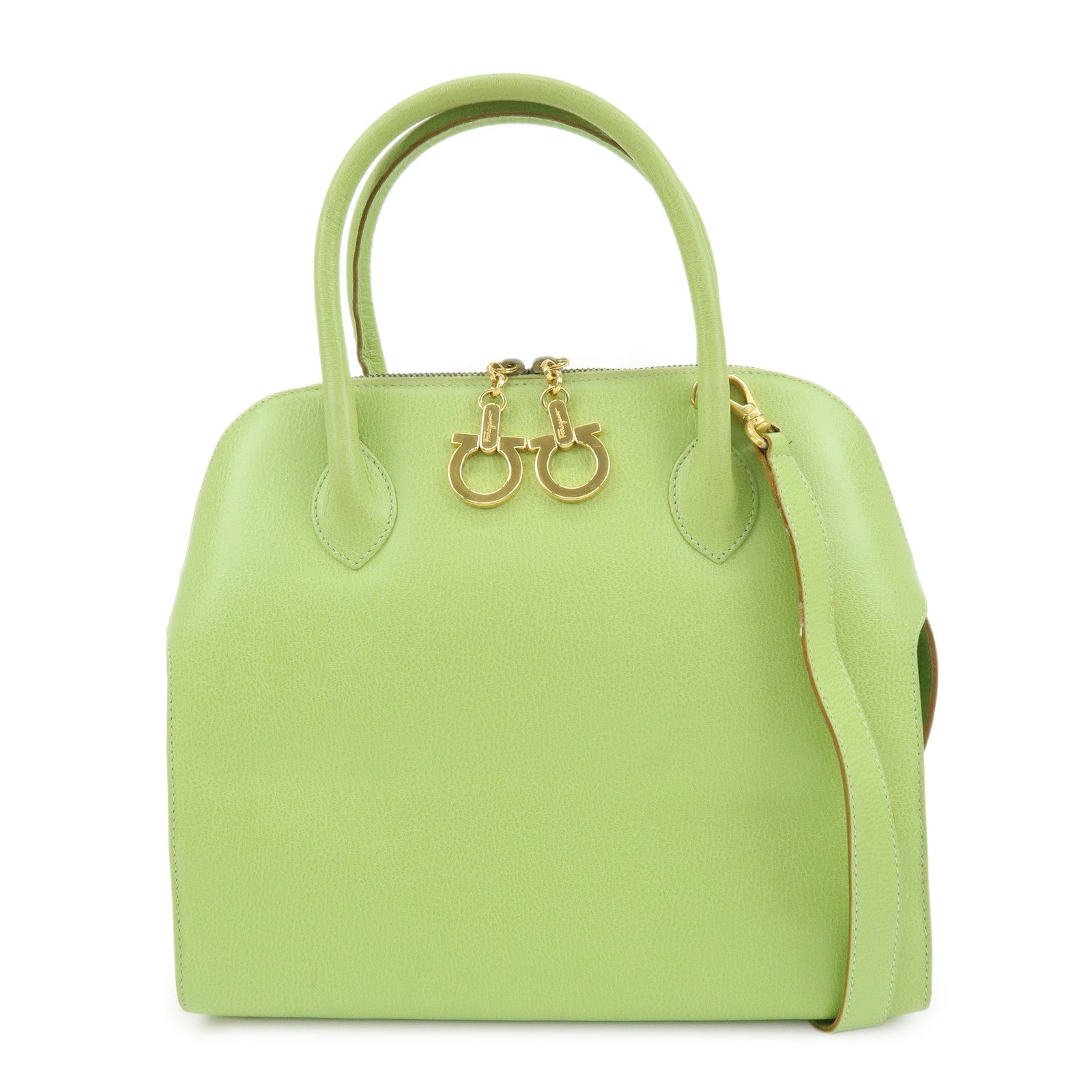 Ferragamo Gancini Leather 2Way Bag Hand Shoulder Bag Light Green