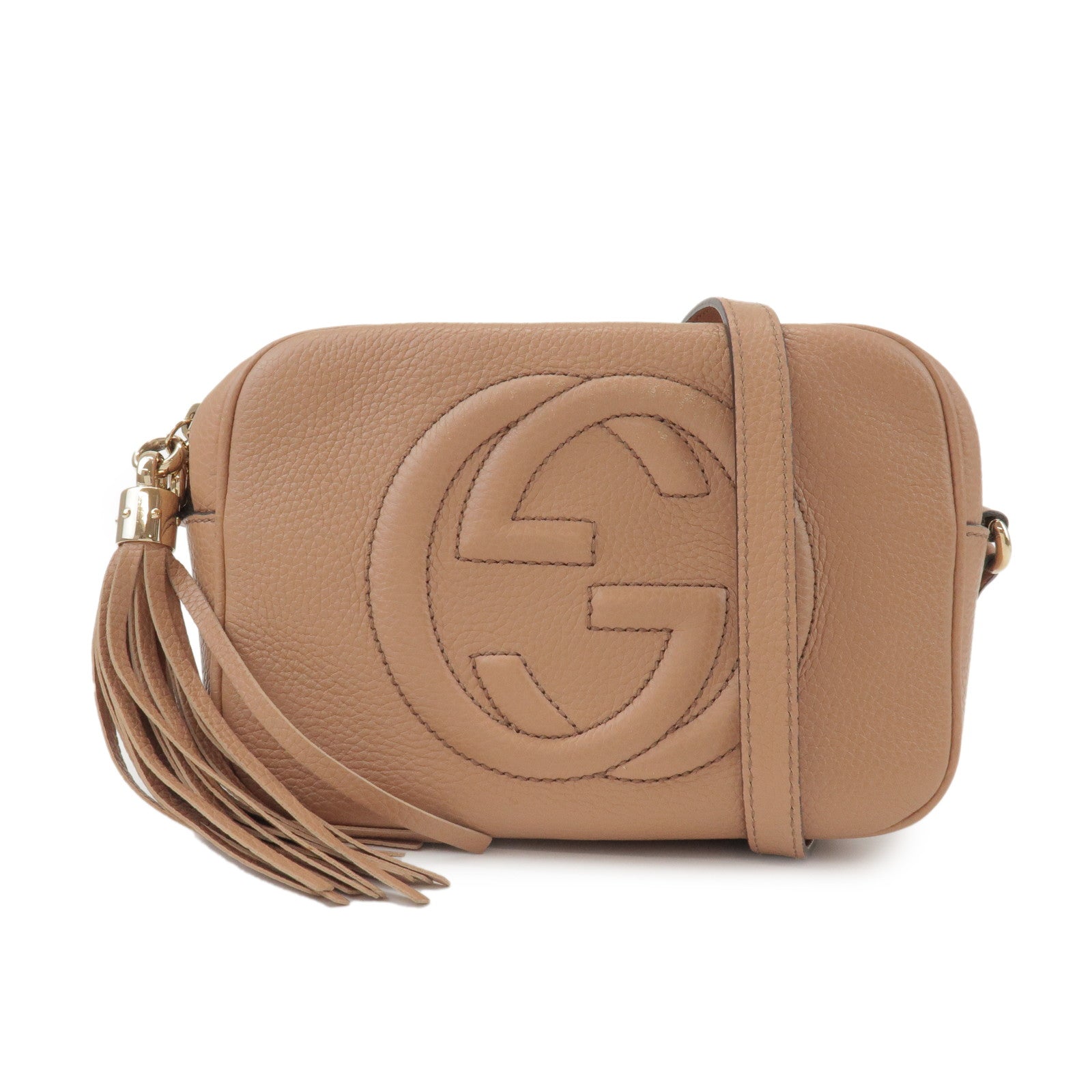 GUCCI SOHO Interlocking G Leather Shoulder Bag Beige 308364