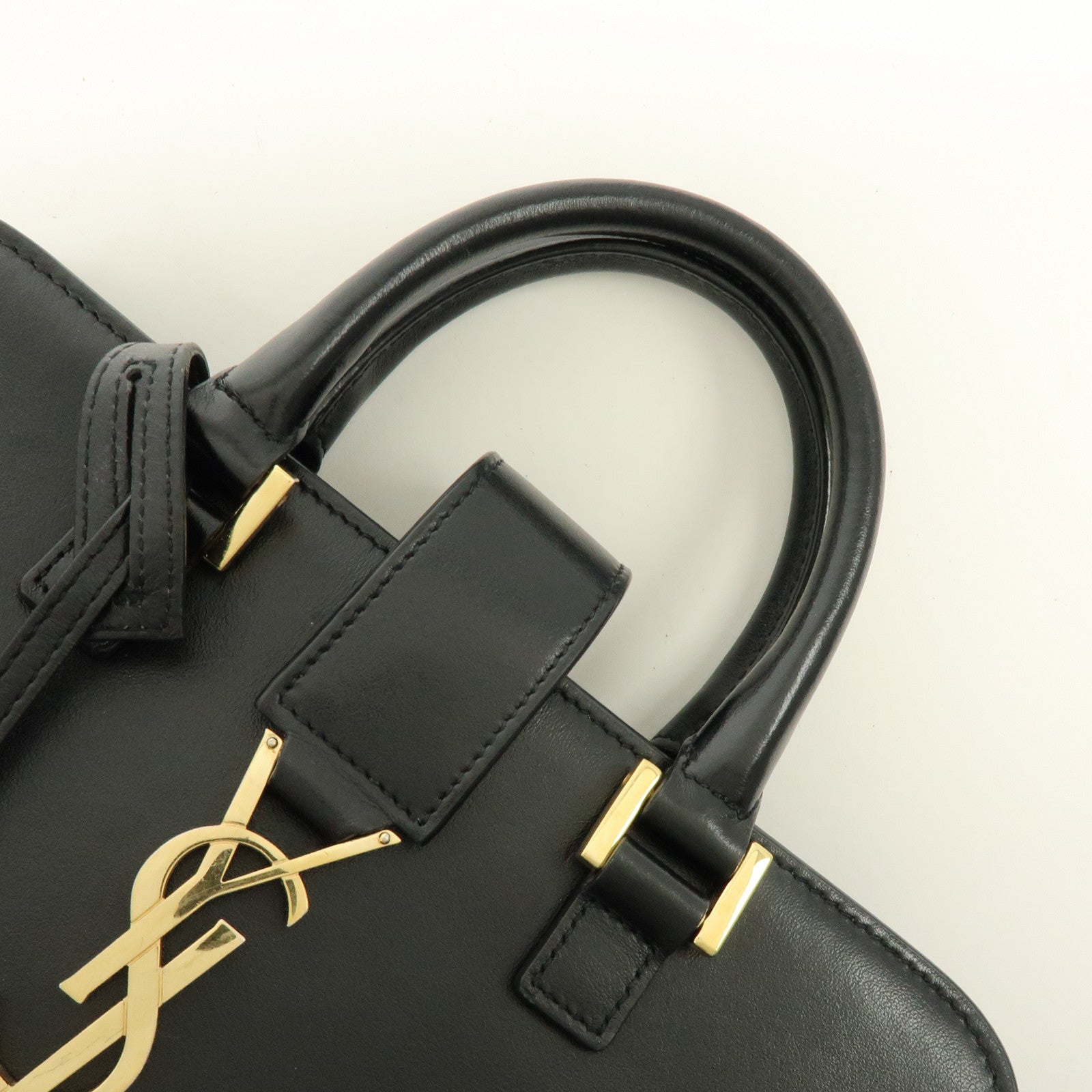 SAINT LAURENT PARIS Baby Cabas Cassandra Leather Hand Bag Black