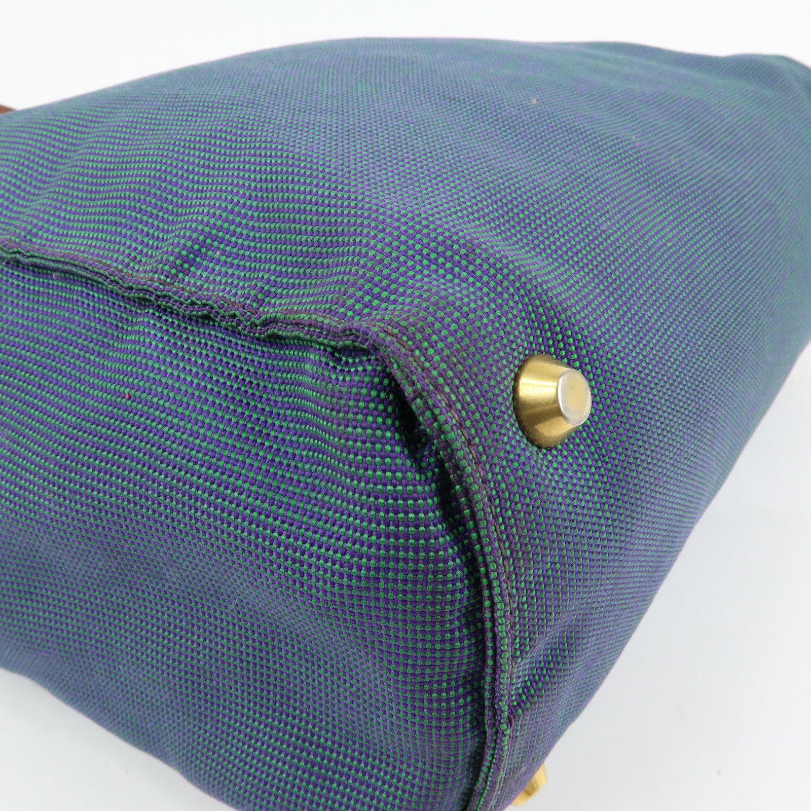 MIU MIU Logo Canvas Leather Tote Bag Shoulder Bag Blue Brown