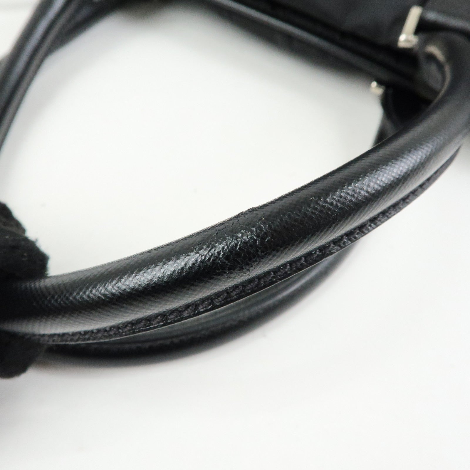 PRADA Triangle Logo Nylon Saffiano Leather Boston Bag Black VS0069