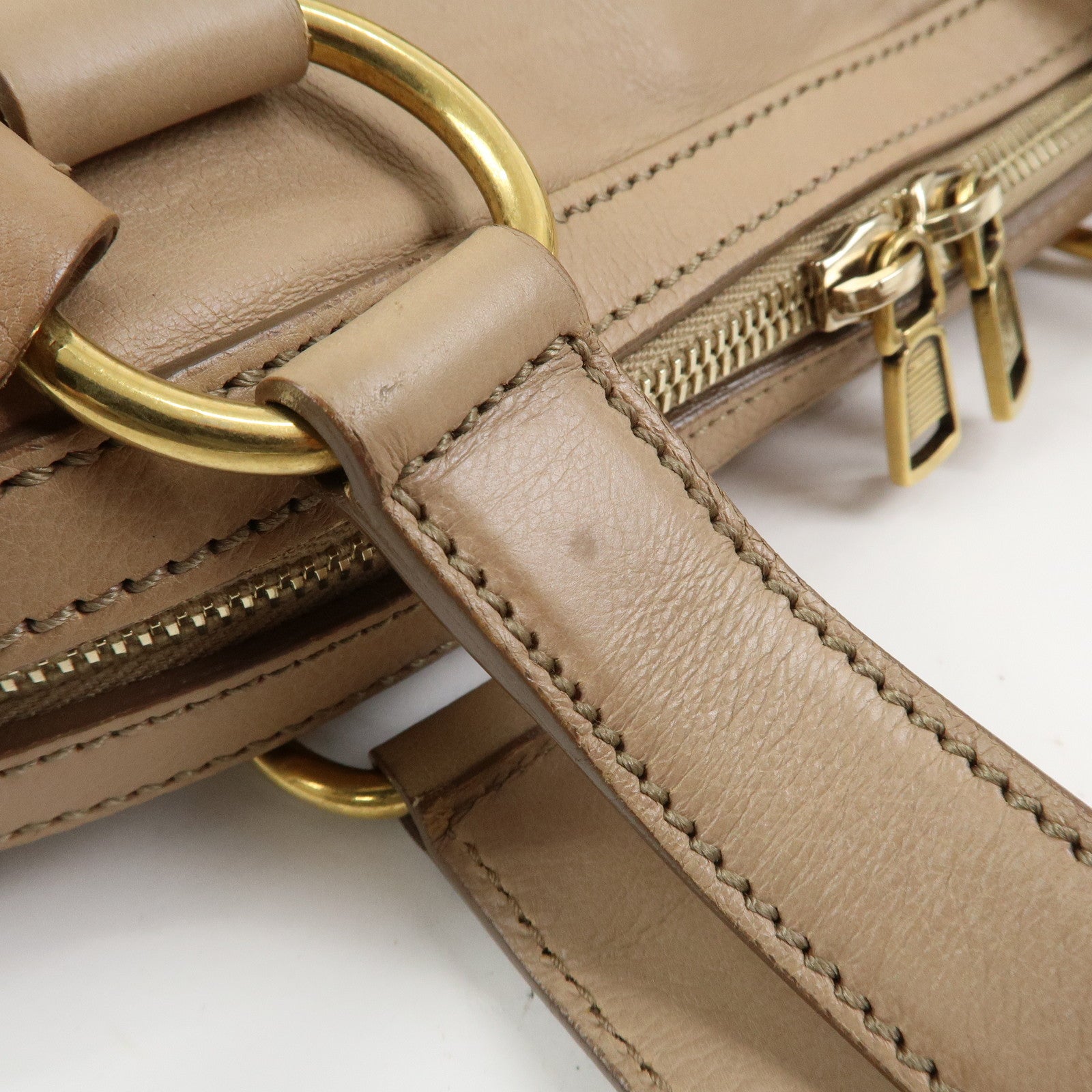 SAINT LAURENT PARIS Muse Leather Hand Bag Tote Bag Beige