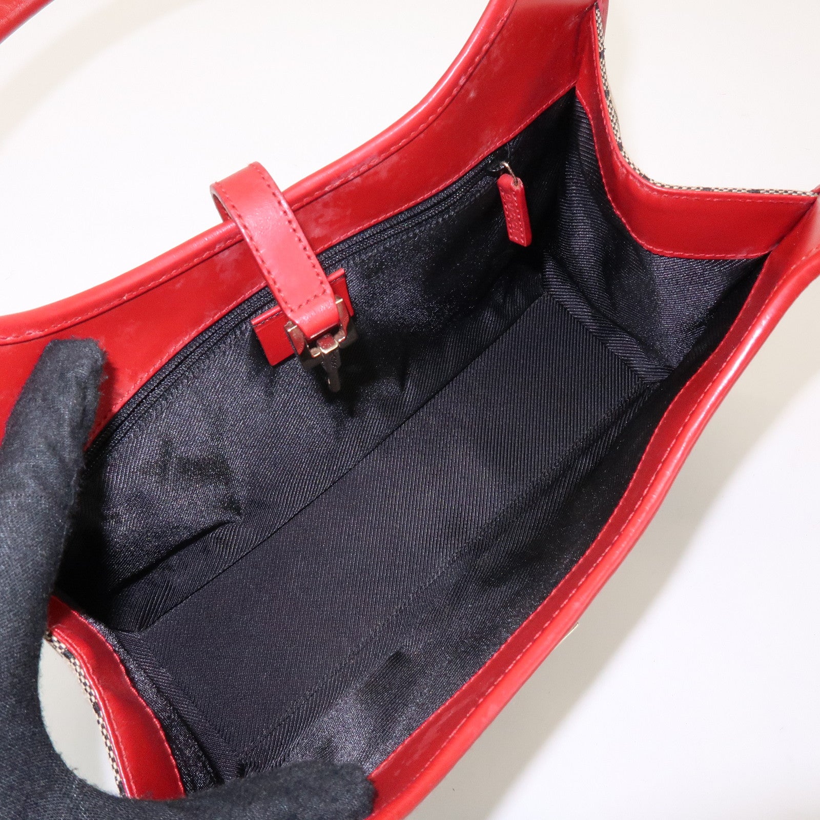 GUCCI Jackie GG Canvas Leather Shoulder Bag Beige Red 002.1068