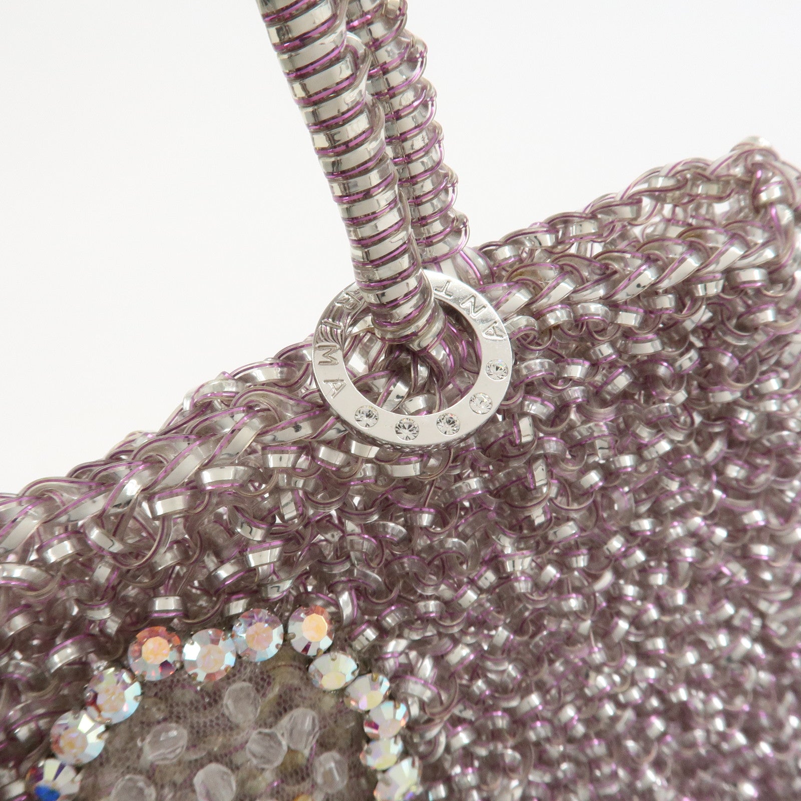 ANTEPRIMA PVC Wire Rhinestone Hand Bag Ribbon Pink