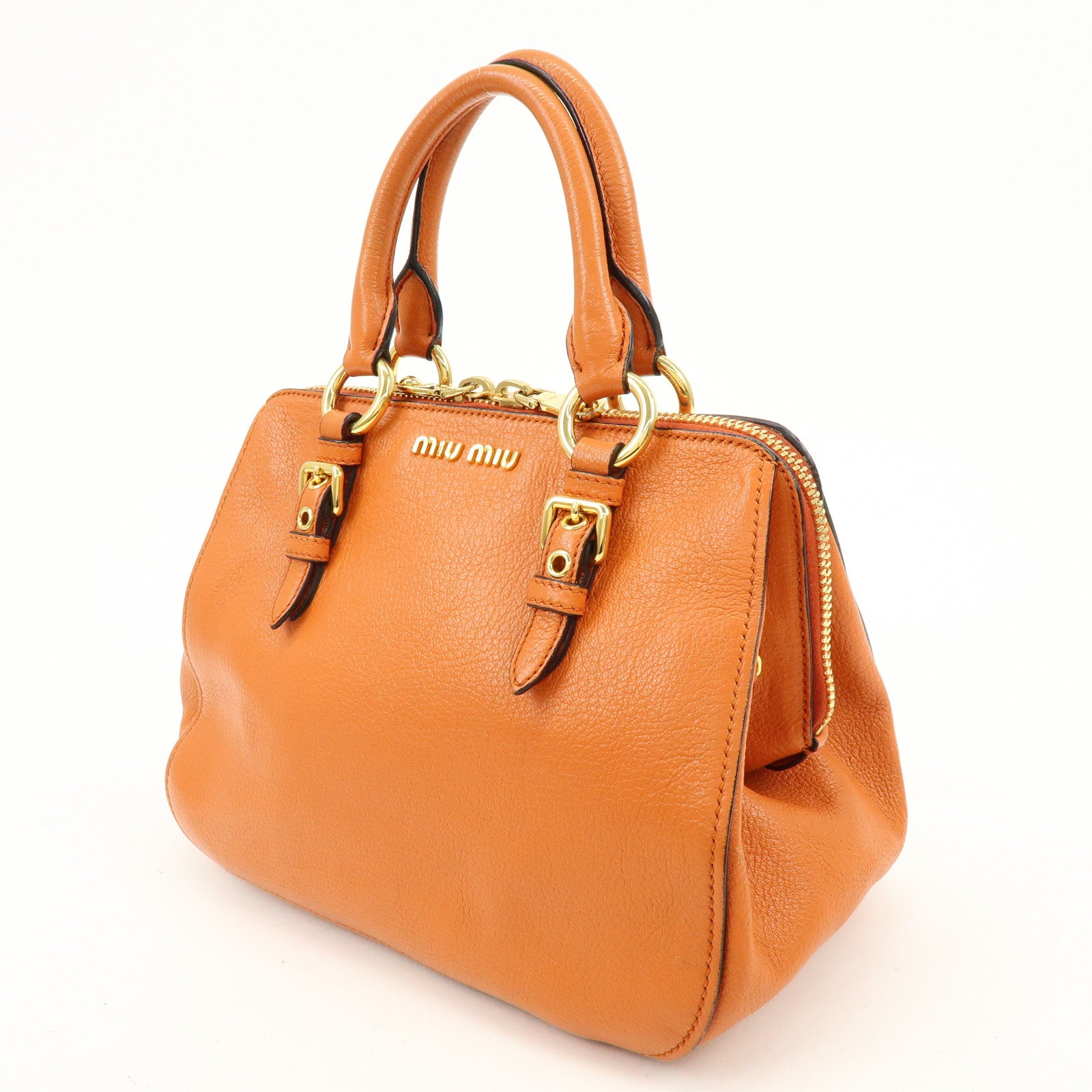 MIU MIU Madras Leather 2Way Bag Hand Bag Shoulder Bag Orange