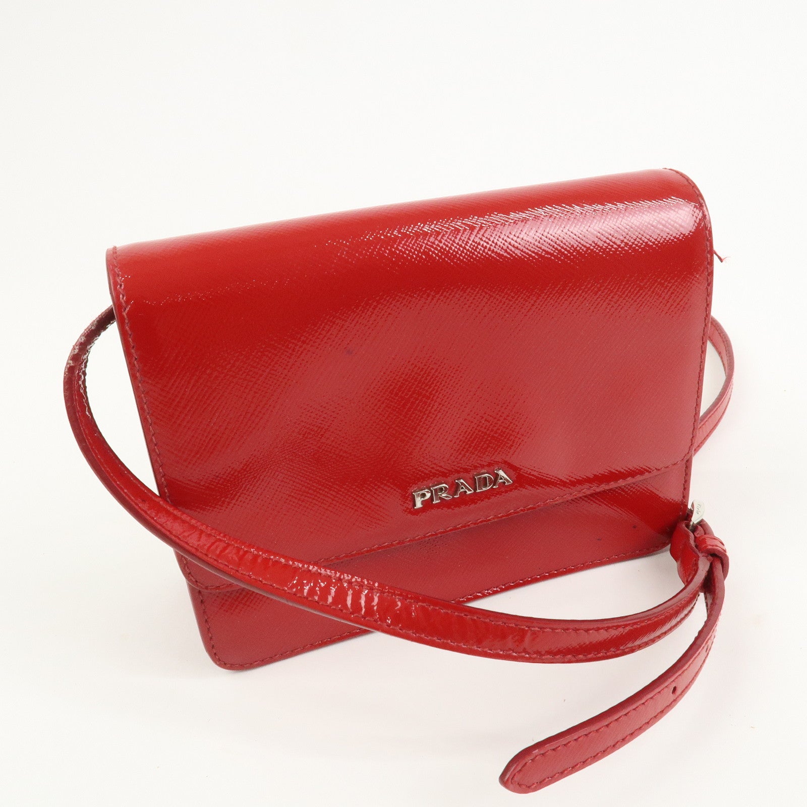 PRADA Saffiano Leather 2Way Mini Shoulder Bag Clutch Bag Red BT1031