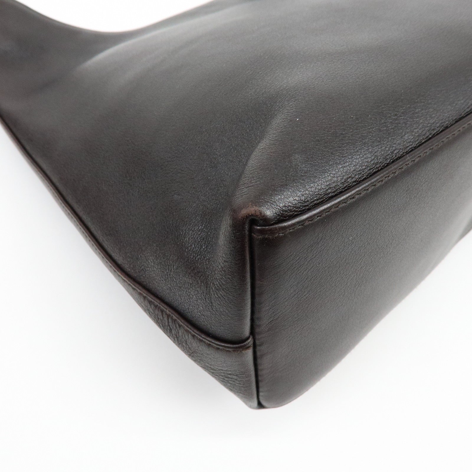 GUCCI Bamboo Leather Shoulder Bag Hand Bag Dark Brown 001・3244