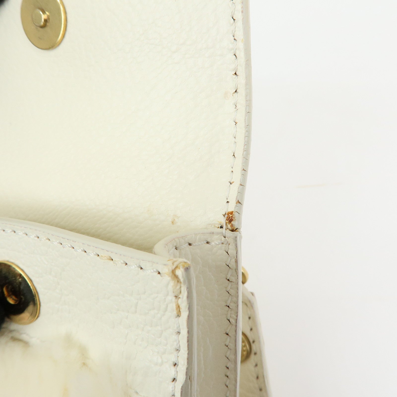 CELINE Triomphe Leather Lapin Fur Shoulder Bag Crossbody Bag Ivory