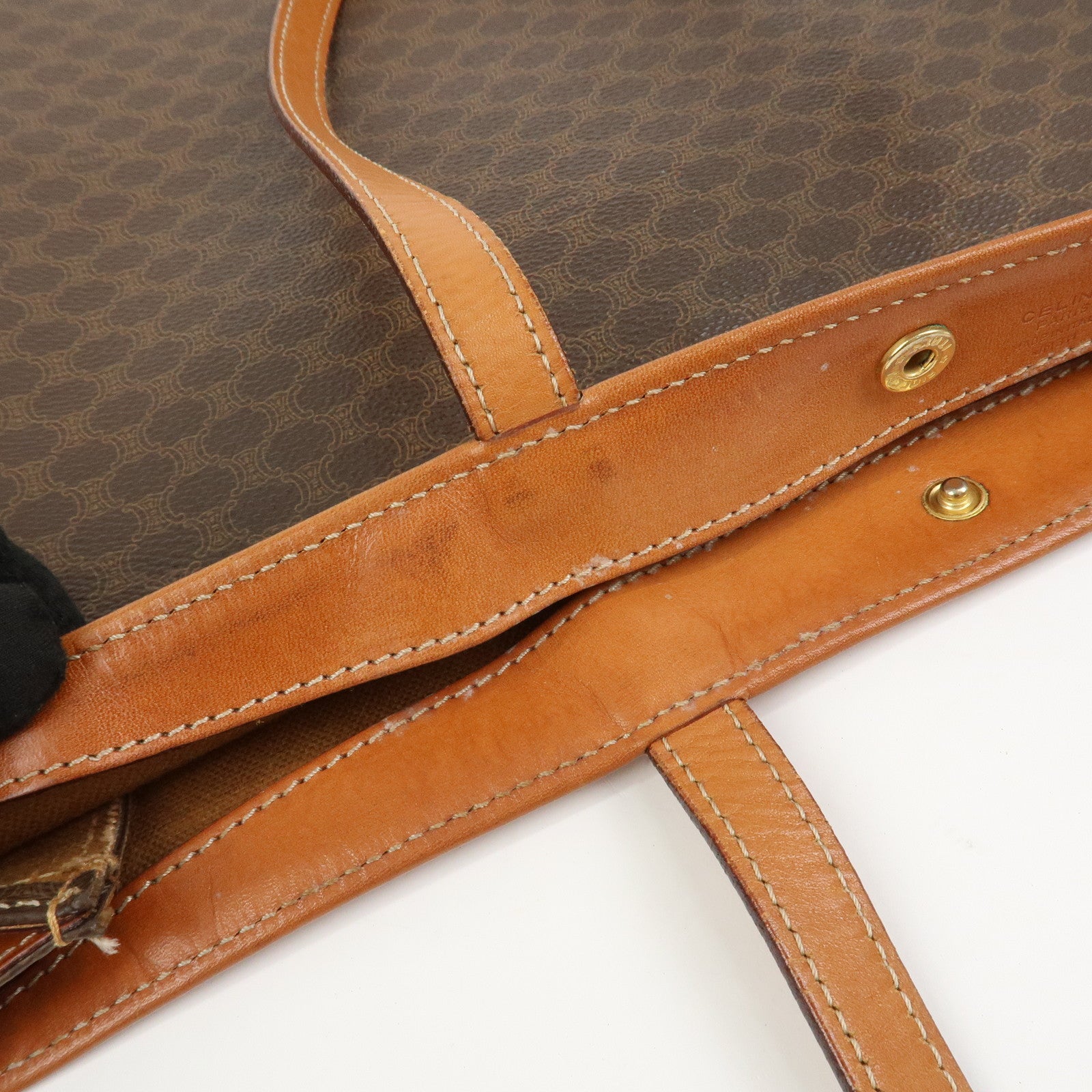 CELINE Macadam PVC Canvas Leather Tote Bag Shoulder Bag Brown