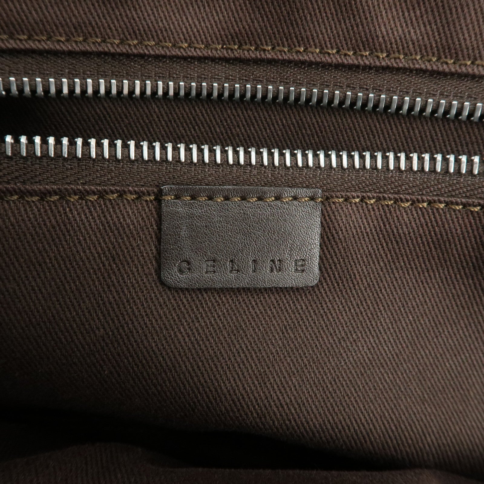 CELINE Macadam Logo Leather Tote Bag Hand Bag Dark Brown