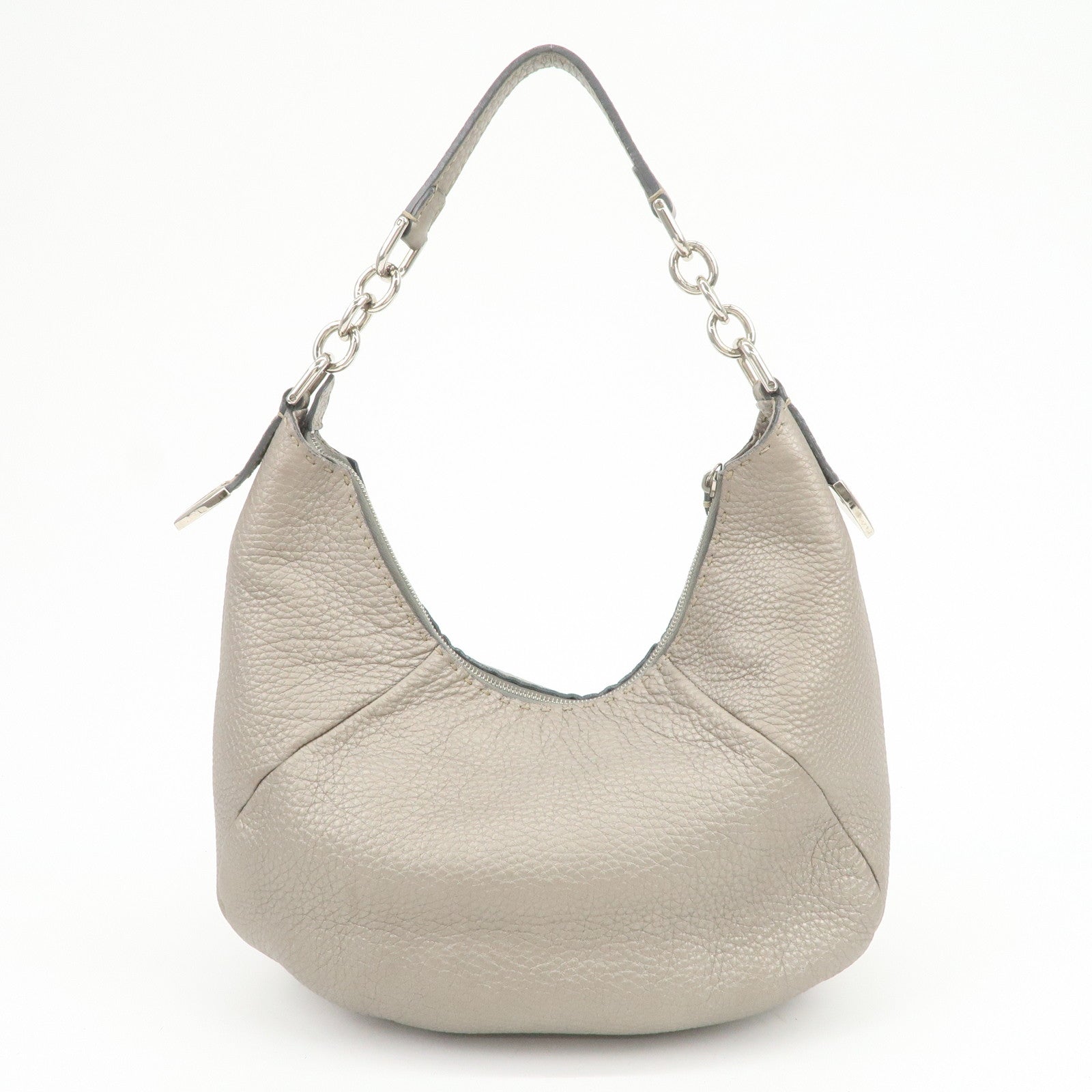 FENDI Selleria Leather Shoulder Bag Hand Bag Gray 8BR618