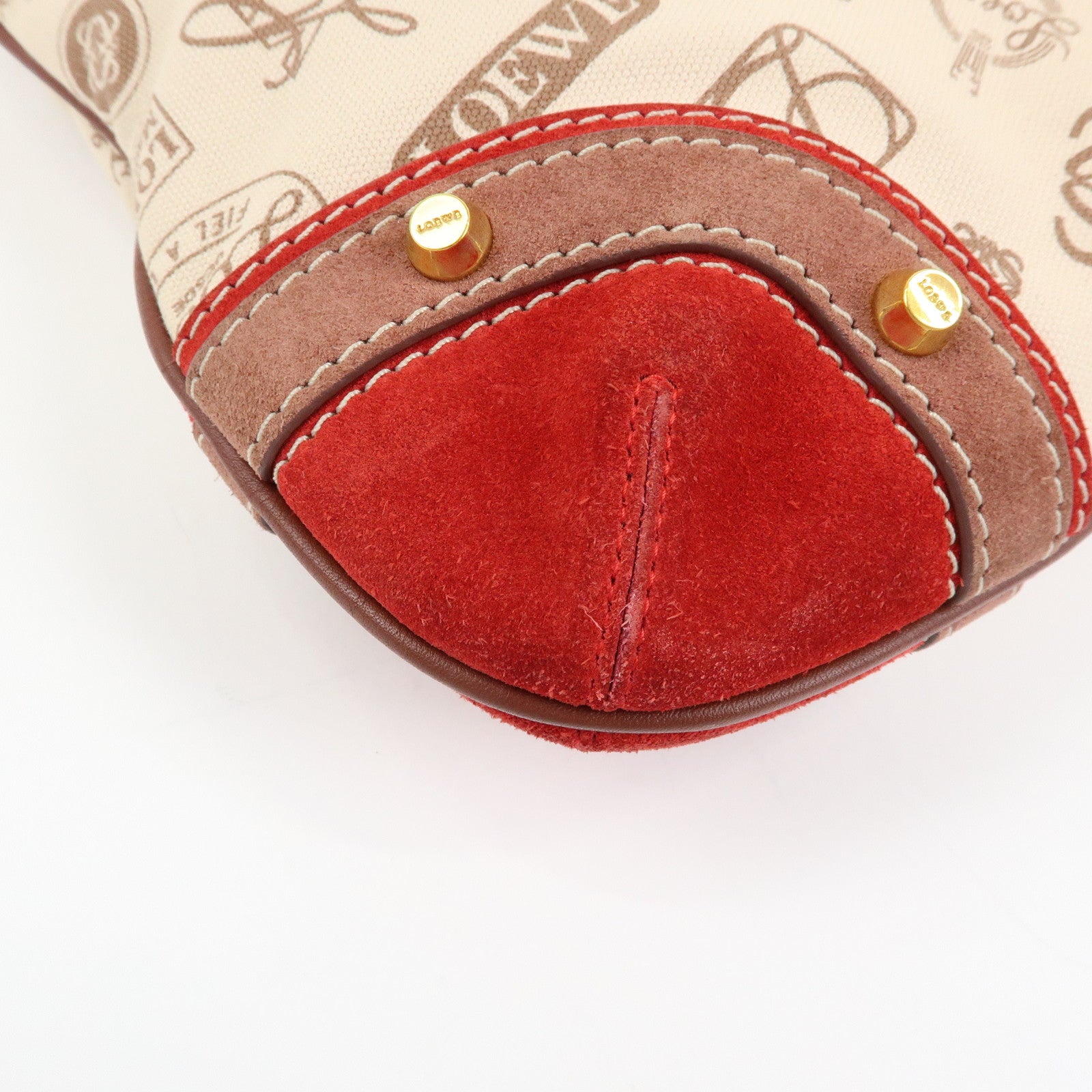 LOEWE Canvas Leather Suede Shoulder Bag Hand Bag Beige Red