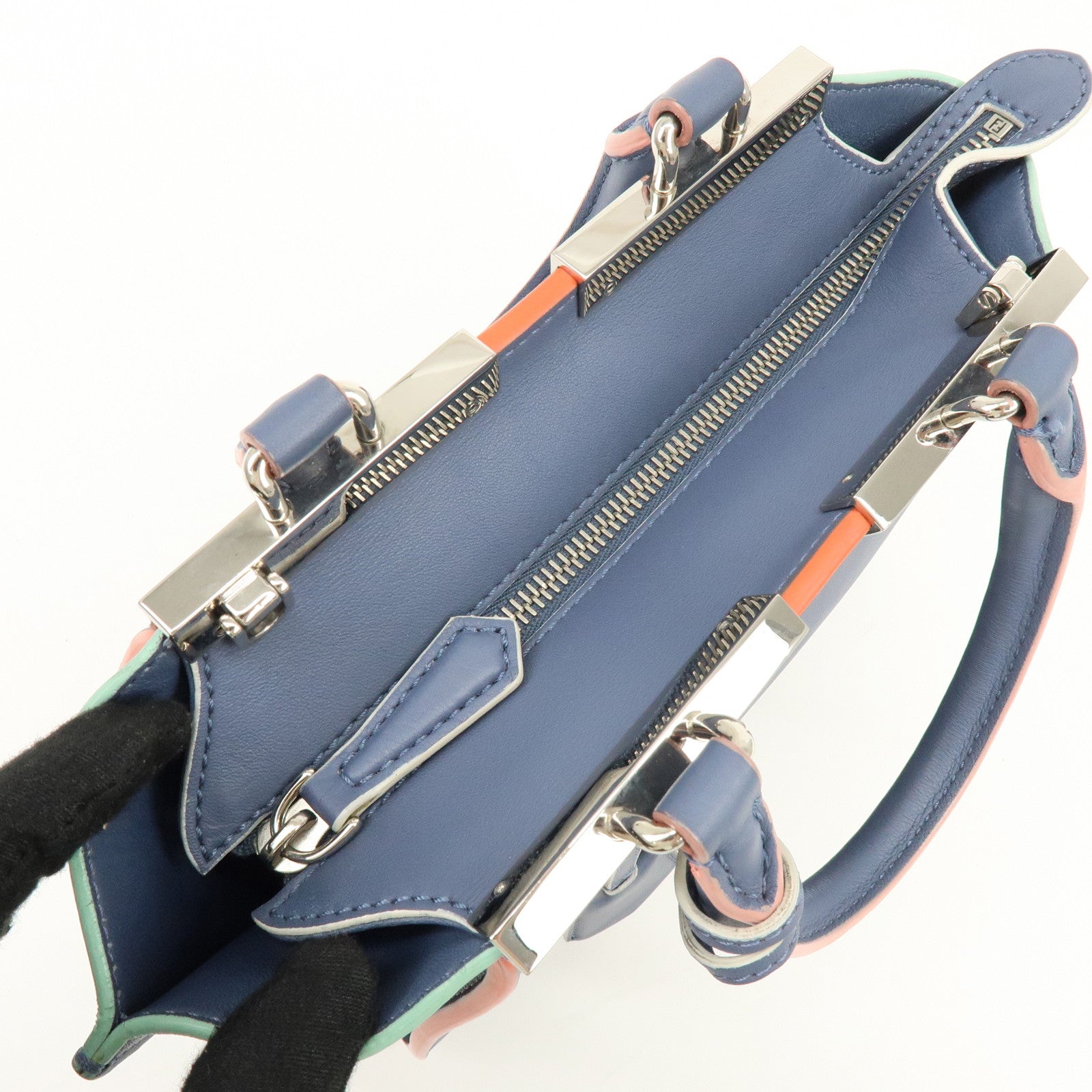 FENDI 3Jours Leather 2Way Bag Hand Bag Shoulder Bag Blue 8BH333