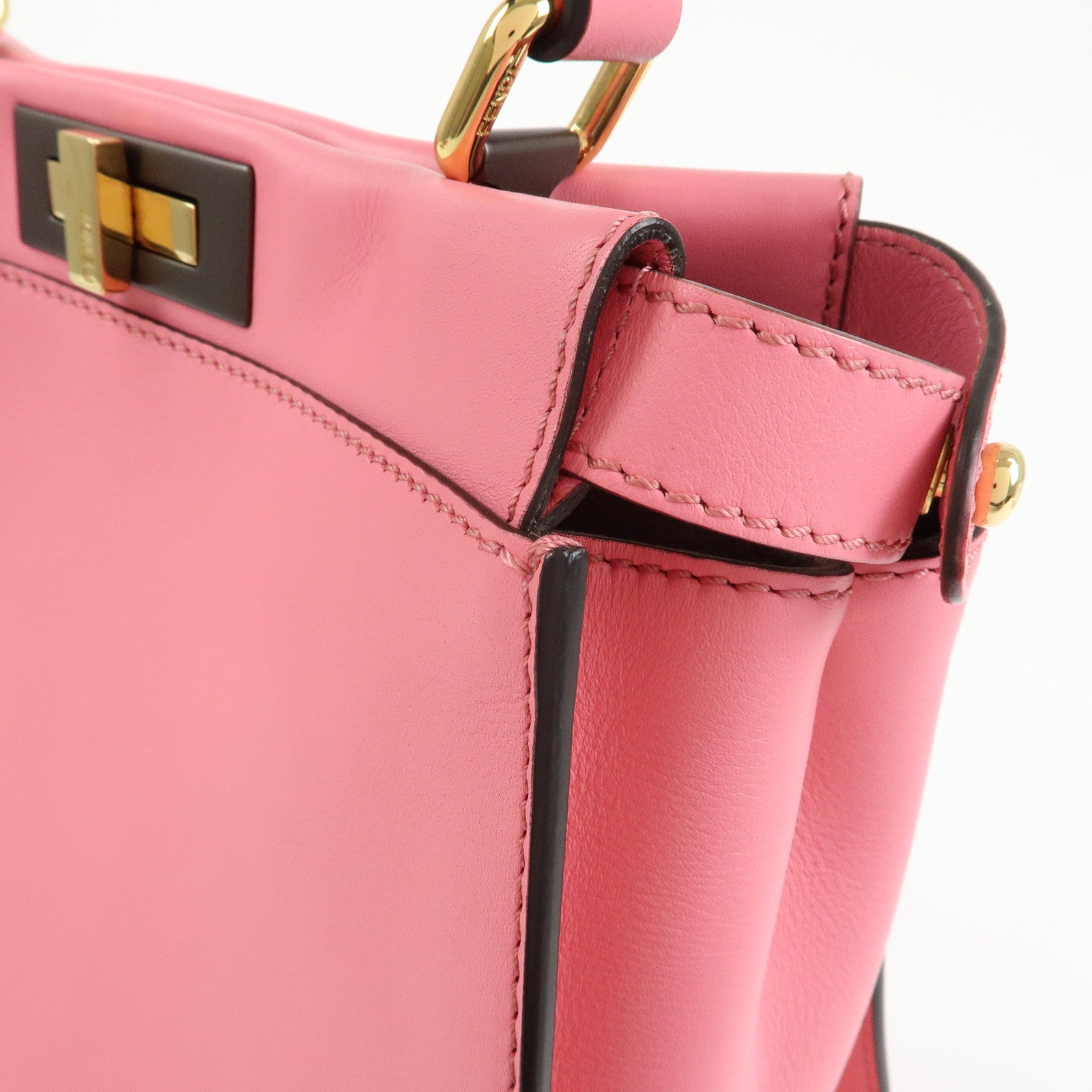 FENDI Peekaboo Leather 2Way Bag Hand Bag Shoulder Bag Pink 8BN290