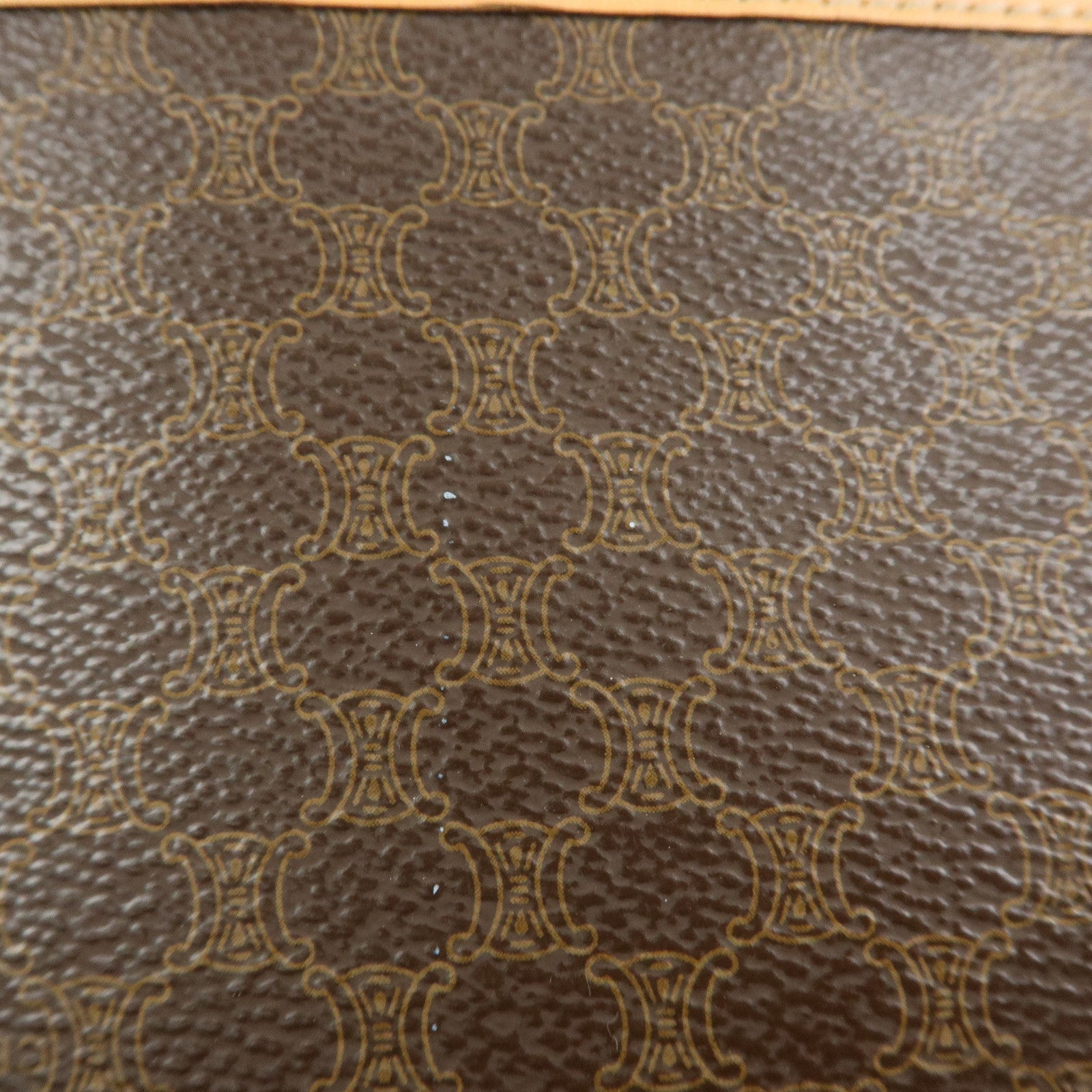 CELINE Macadam PVC Coated Canvas Leather Clutch Bag Pouch Brown