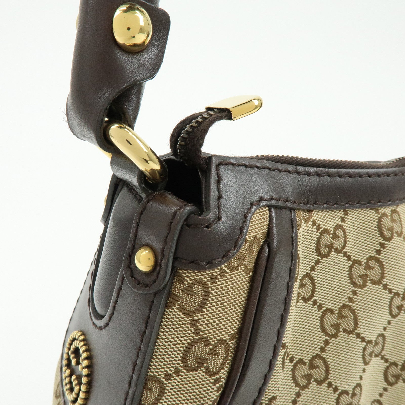 GUCCI Interlocking G Canvas Leather Shoulder Bag Beige 282298