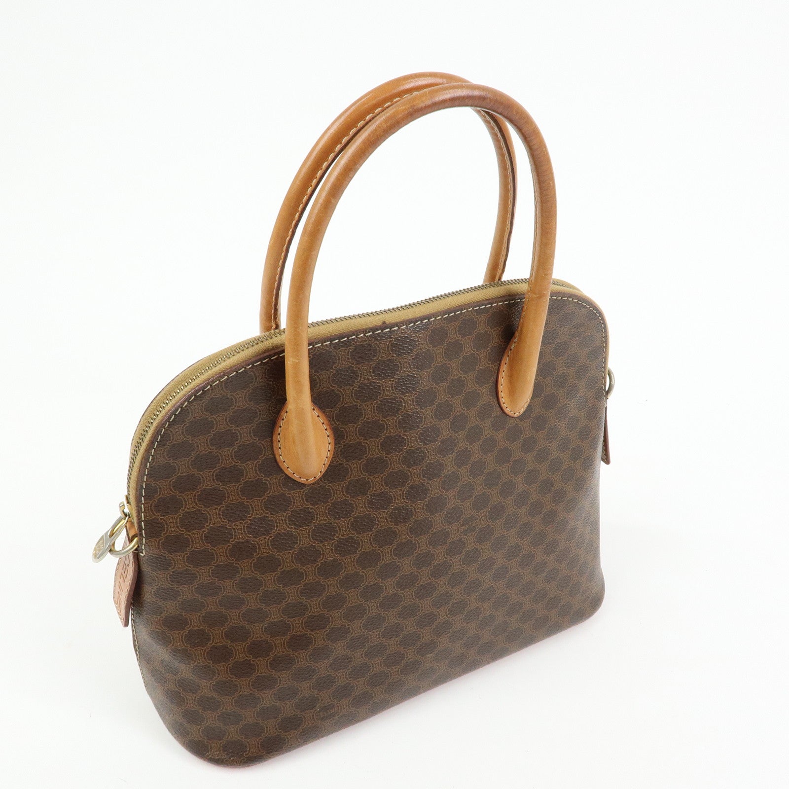 CELINE Macadam PVC Leather 2Way Bag Hand Bag Dome Bag Brown