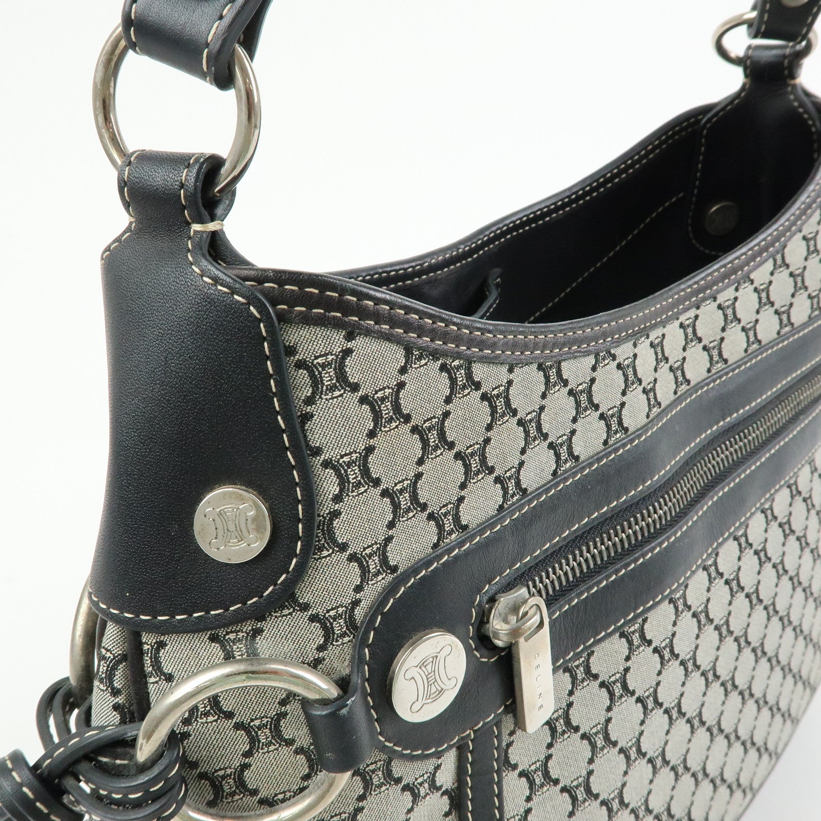CELINE Macadam Canvas Leather Shoulder Bag Hand Bag Black