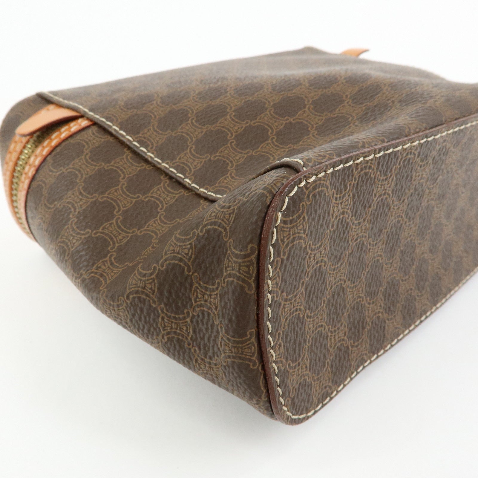 CELINE Macadam PVC Leather Hand Bag Vanity Bag Pouch Brown