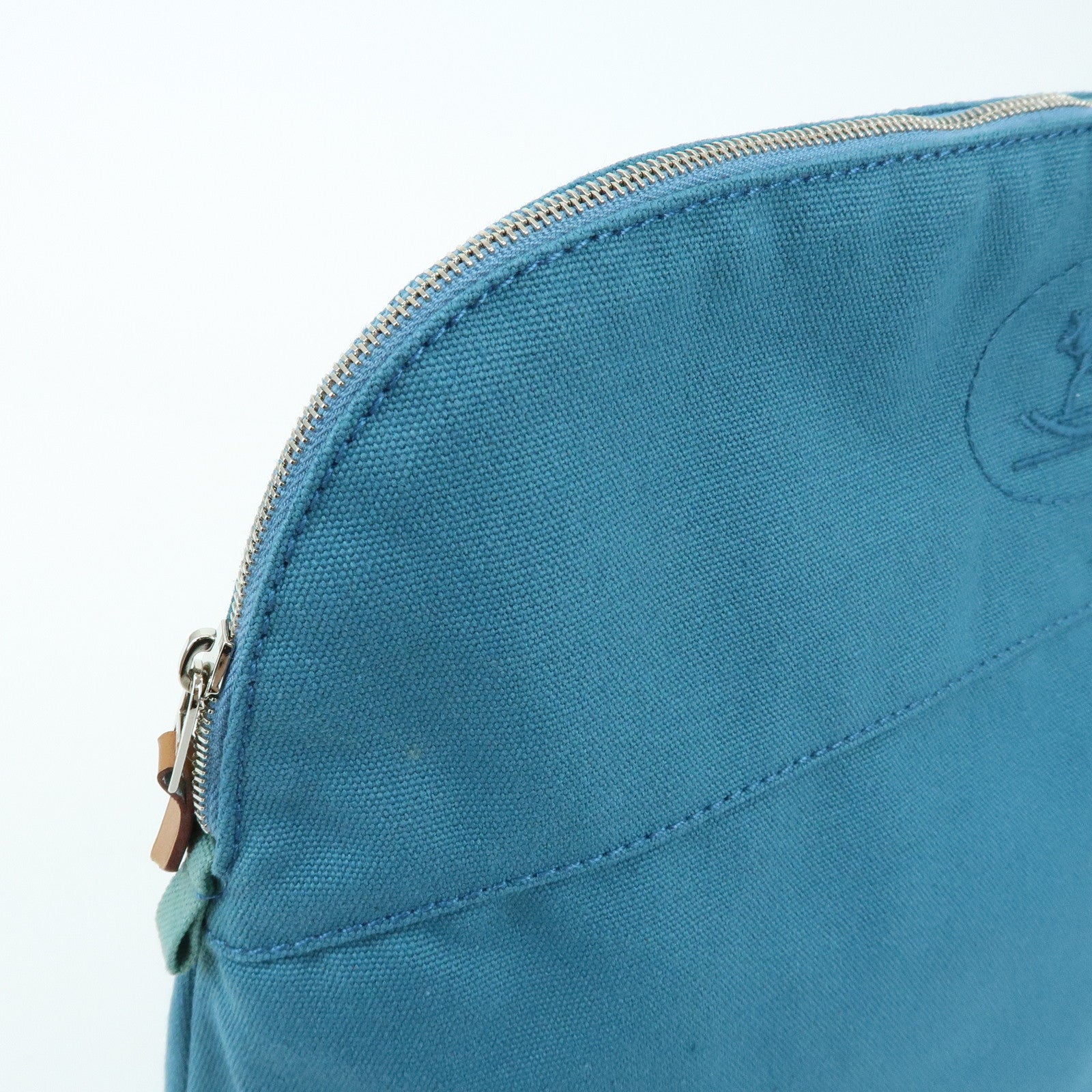 HERMES Cotton Canvas Bolide Cosmetic Pouch TGM Pouch Blue