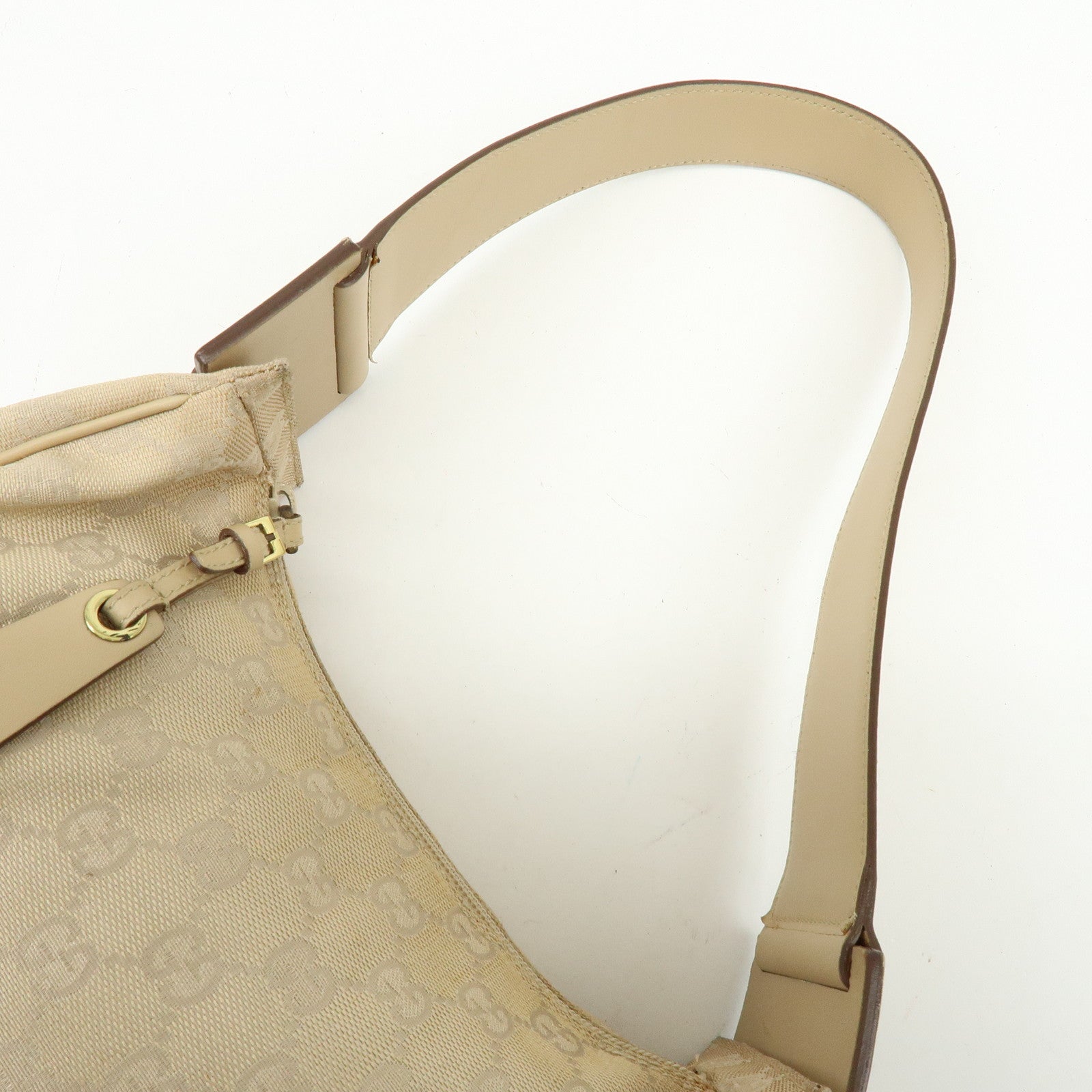 GUCCI GG Canvas Leather Shoulder Bag Hand Bag Beige 92699