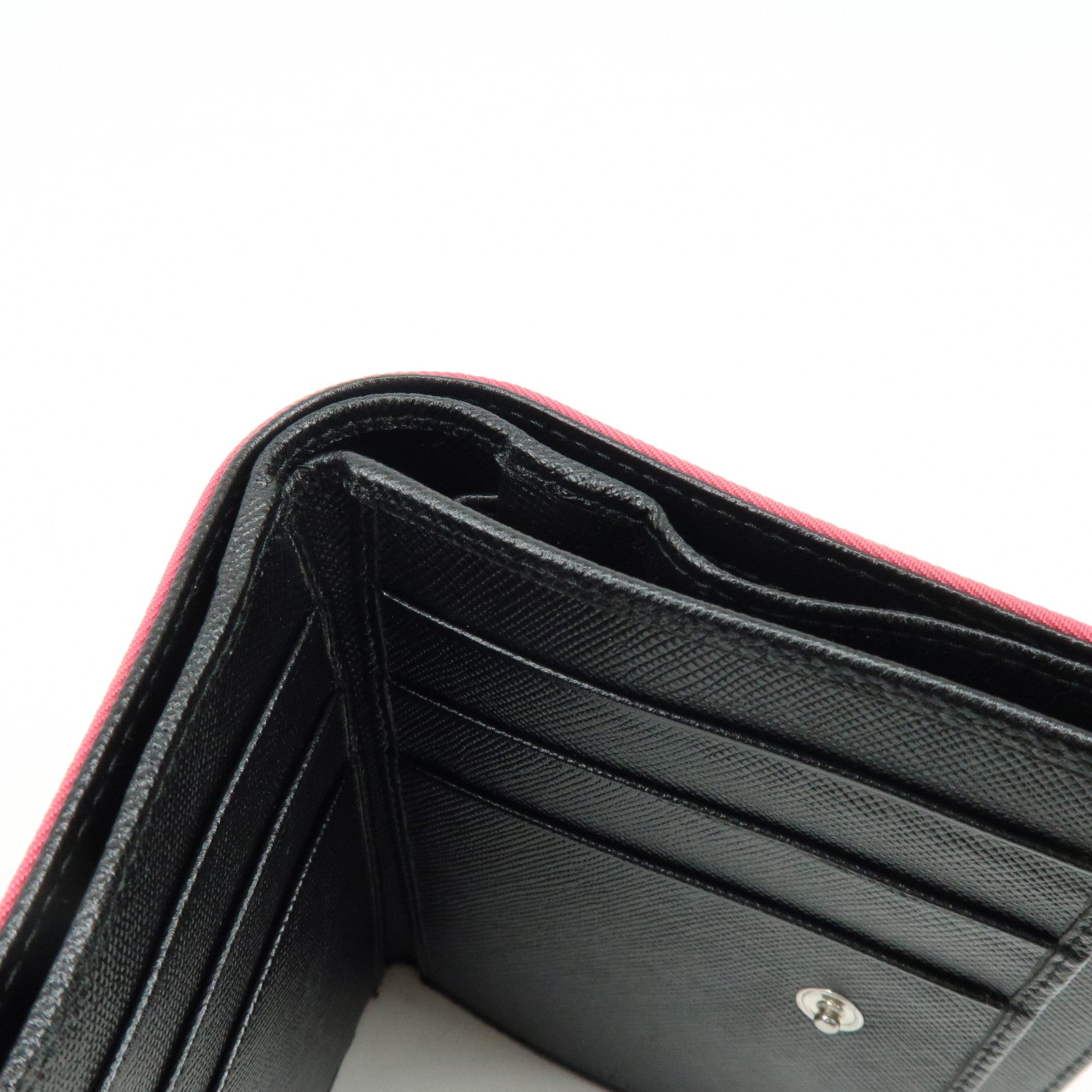 PRADA Triangle Logo Nylon Saffiano Leather Compact Wallet Pink M668
