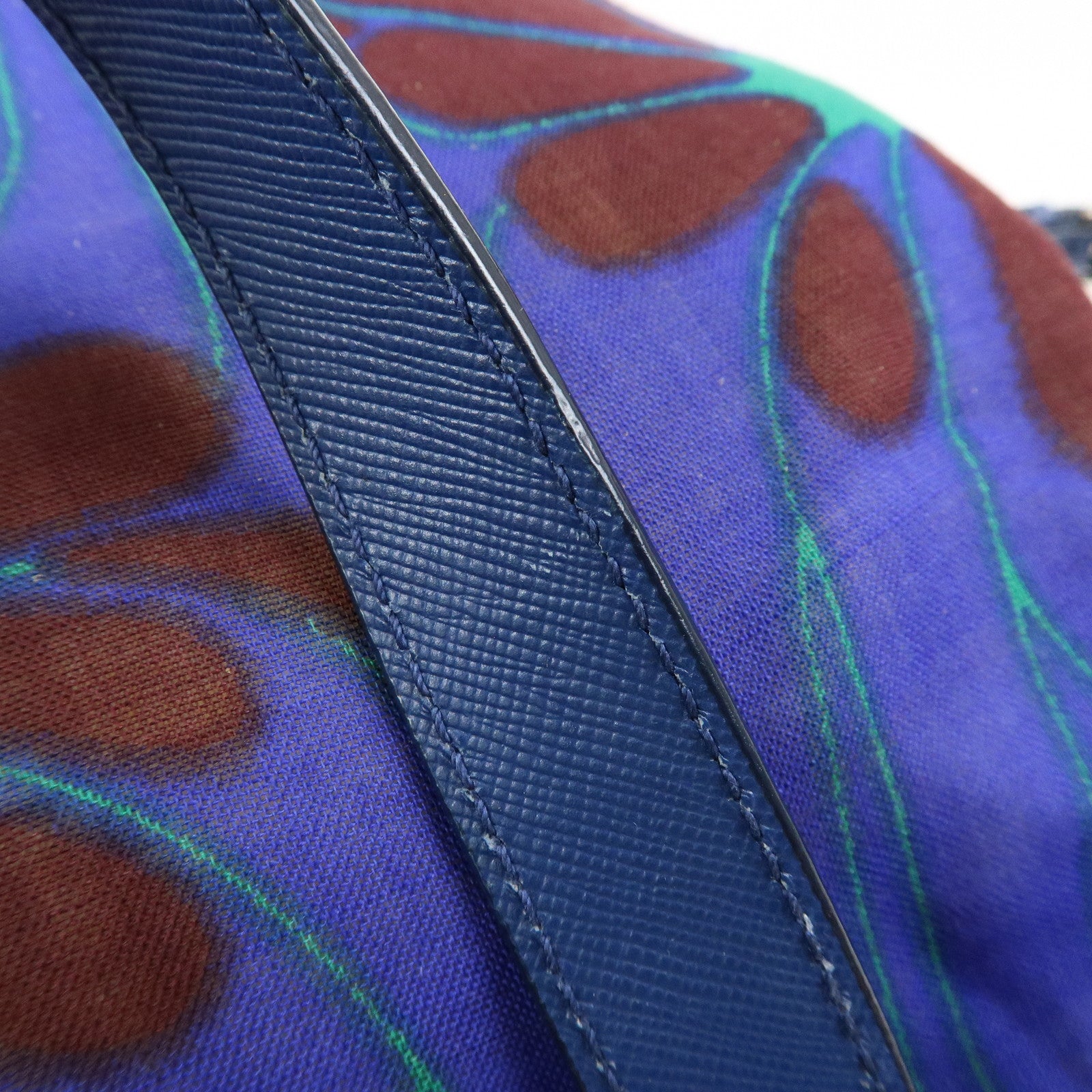 PRADA Triangle Logo Linen Leather 2Way Bag Flower Motif Blue BR4696