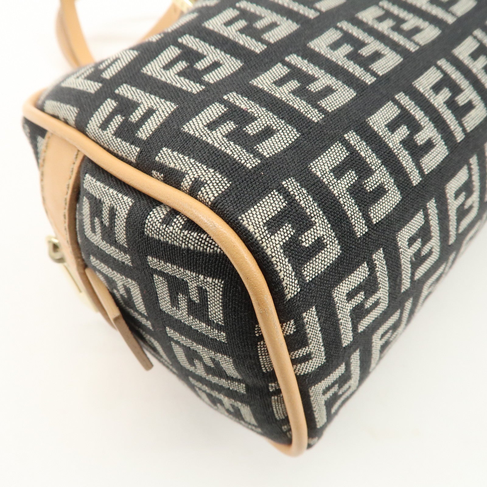 FENDI Zucchino Canvas Leather Mini Boston Bag Hand Bag Black 8BL007