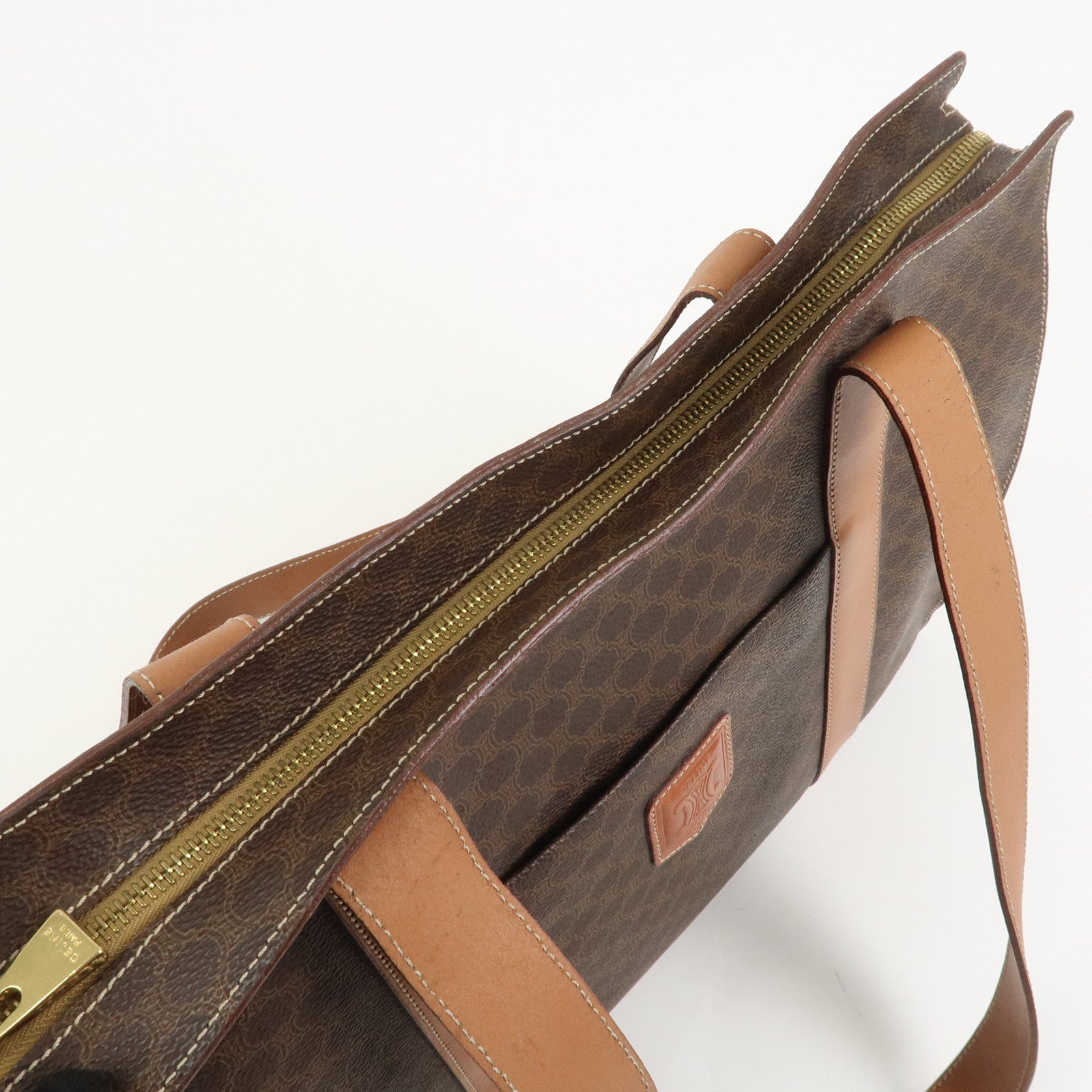 CELINE Macadam PVC Canvas Leather Tote Bag Shoulder Bag Brown
