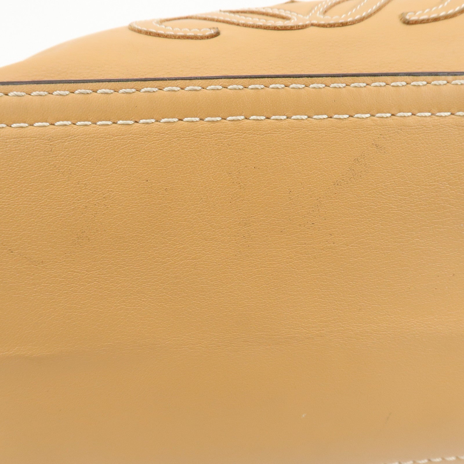 LOEWE Anagram Leather Shopper Tote Bag Hand Bag Light Brown