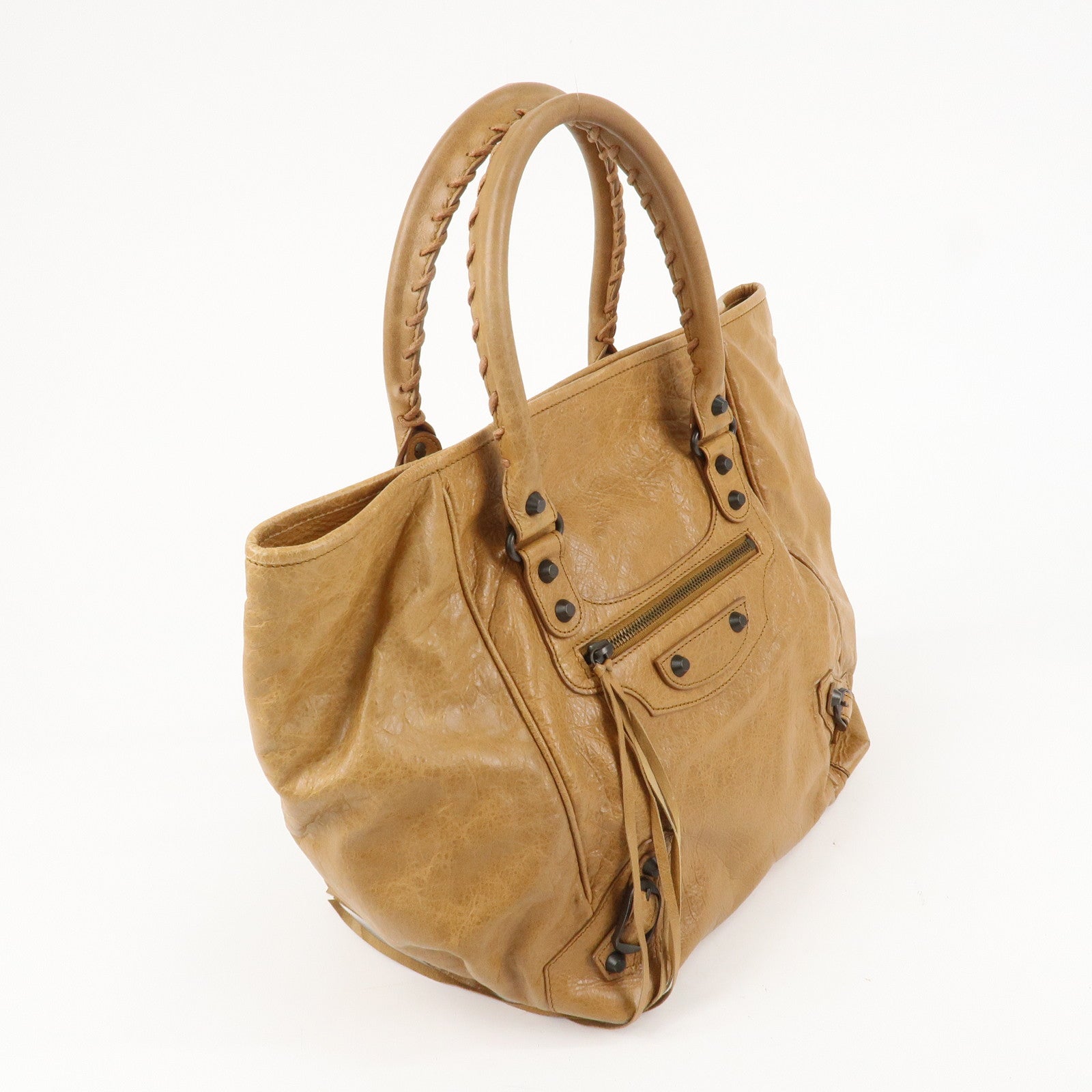 BALENCIAGA The Sunday Leather Tote Bag Hand Bag Brown 228750 Used