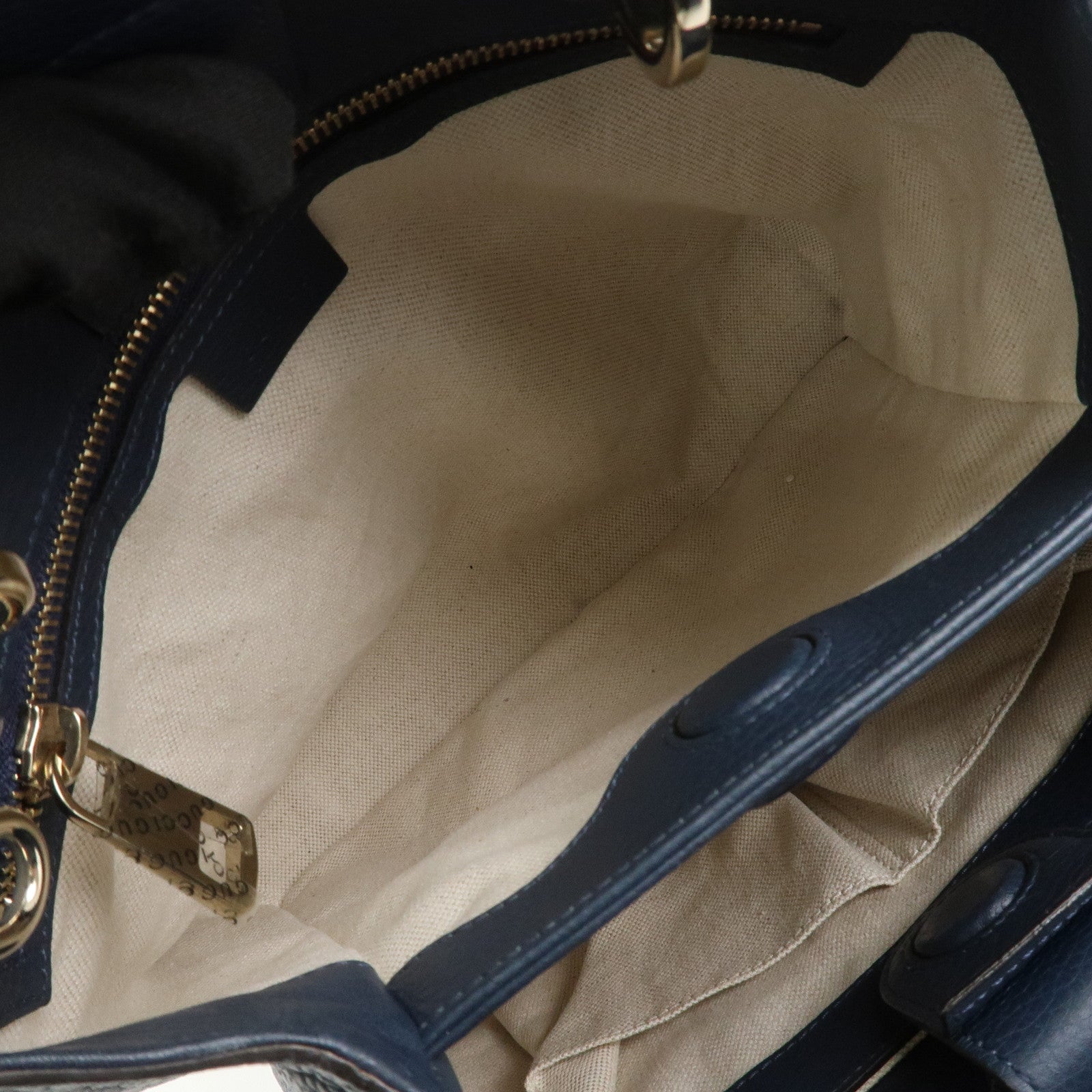 GUCCI Bamboo Shopper Small Leather 2Way Hand Bag Navy 336032