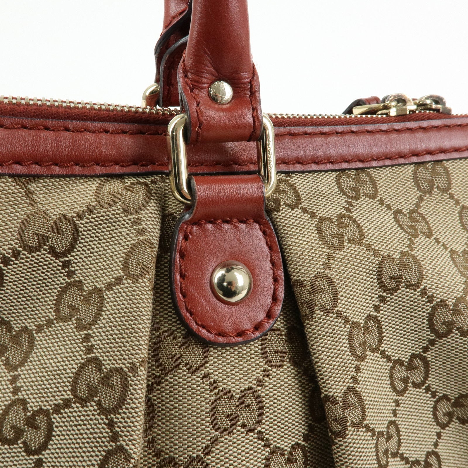 GUCCI Interlocking G GG Canvas Leather 2Way Bag Beige Red 247902