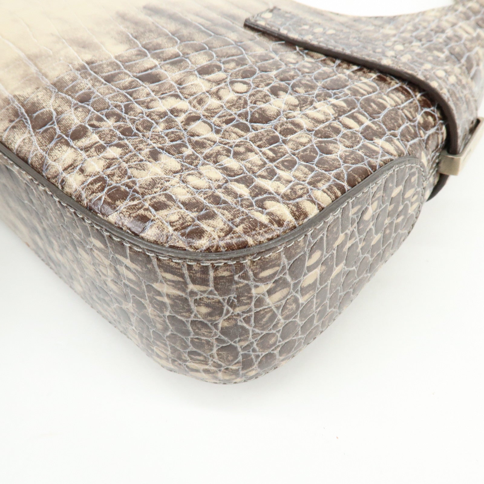 Ferragamo Gancini Embossed Leather Shoulder Bag Brown Beige
