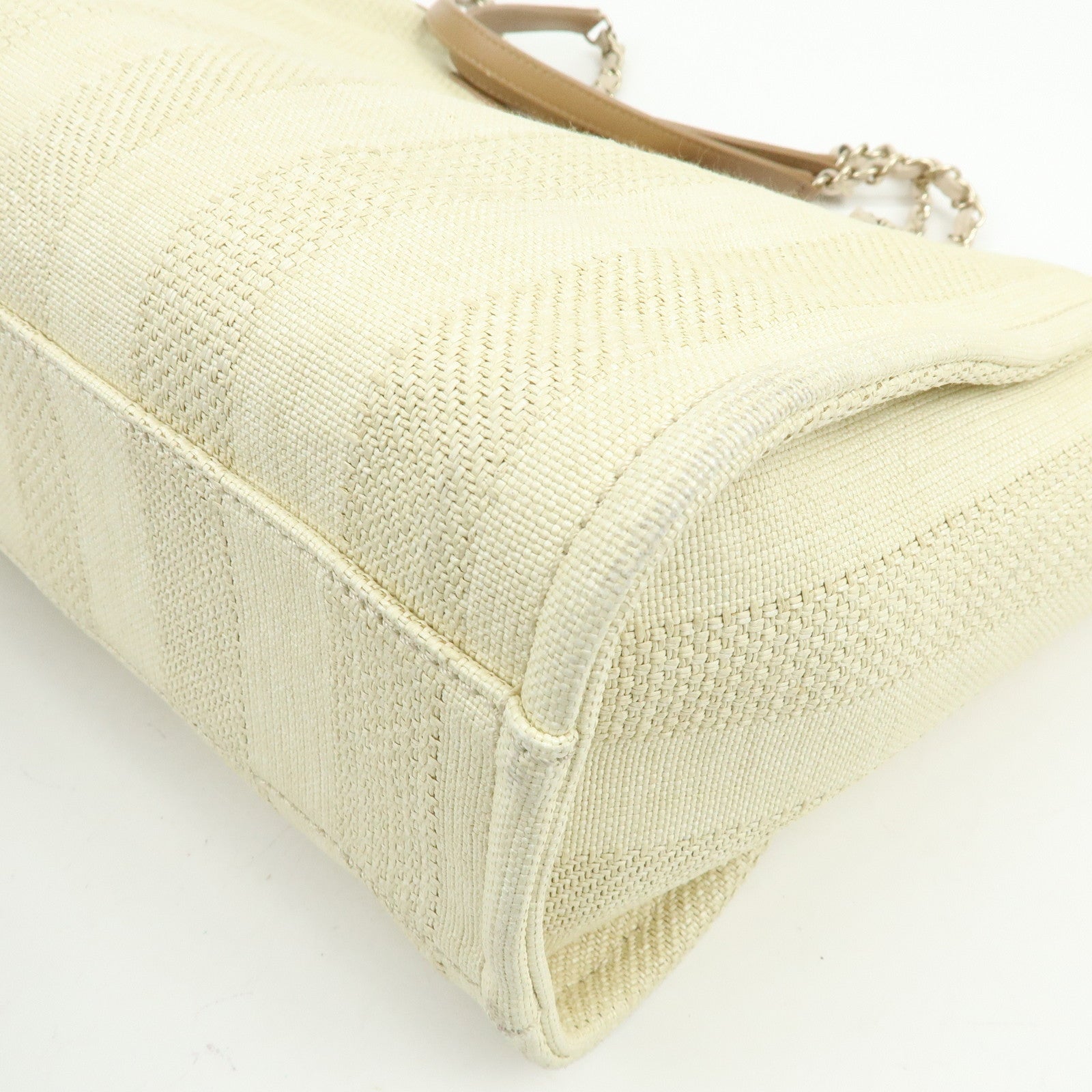 CHANEL Deauville MM Straw Leather Tote Shoulder Bag Beige A67001