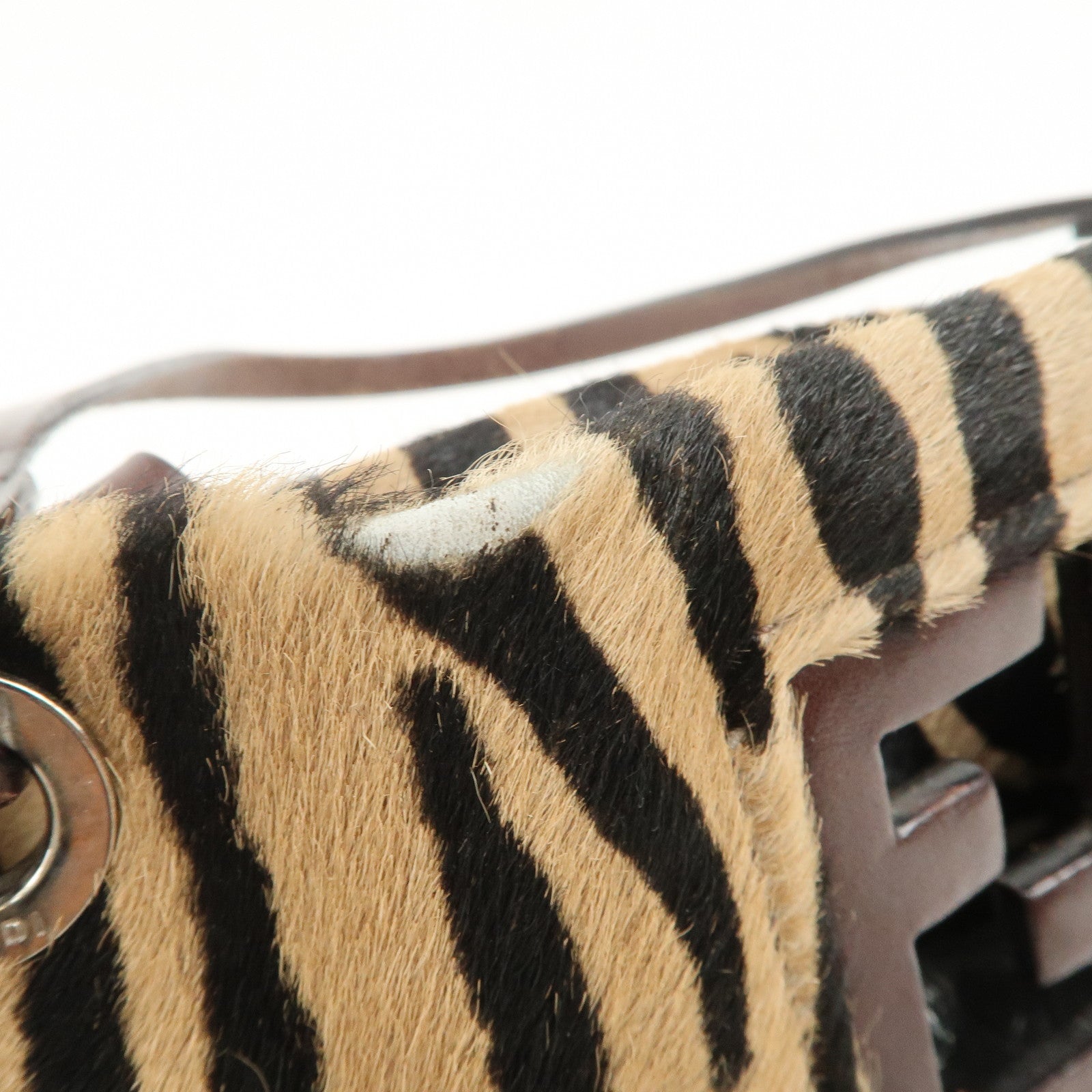 FENDI Unborn Calf Leather Tote Bag Hand Bag Brown 83158780992