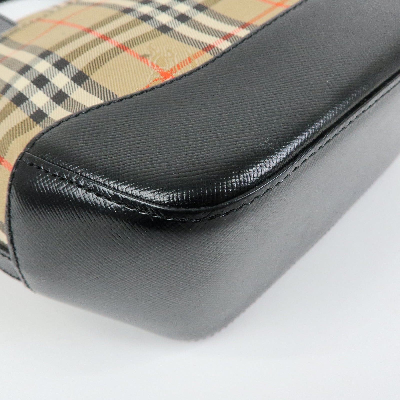 BURBERRY Nova Plaid Canvas Leather Hand Bag Tote Bag Beige Black