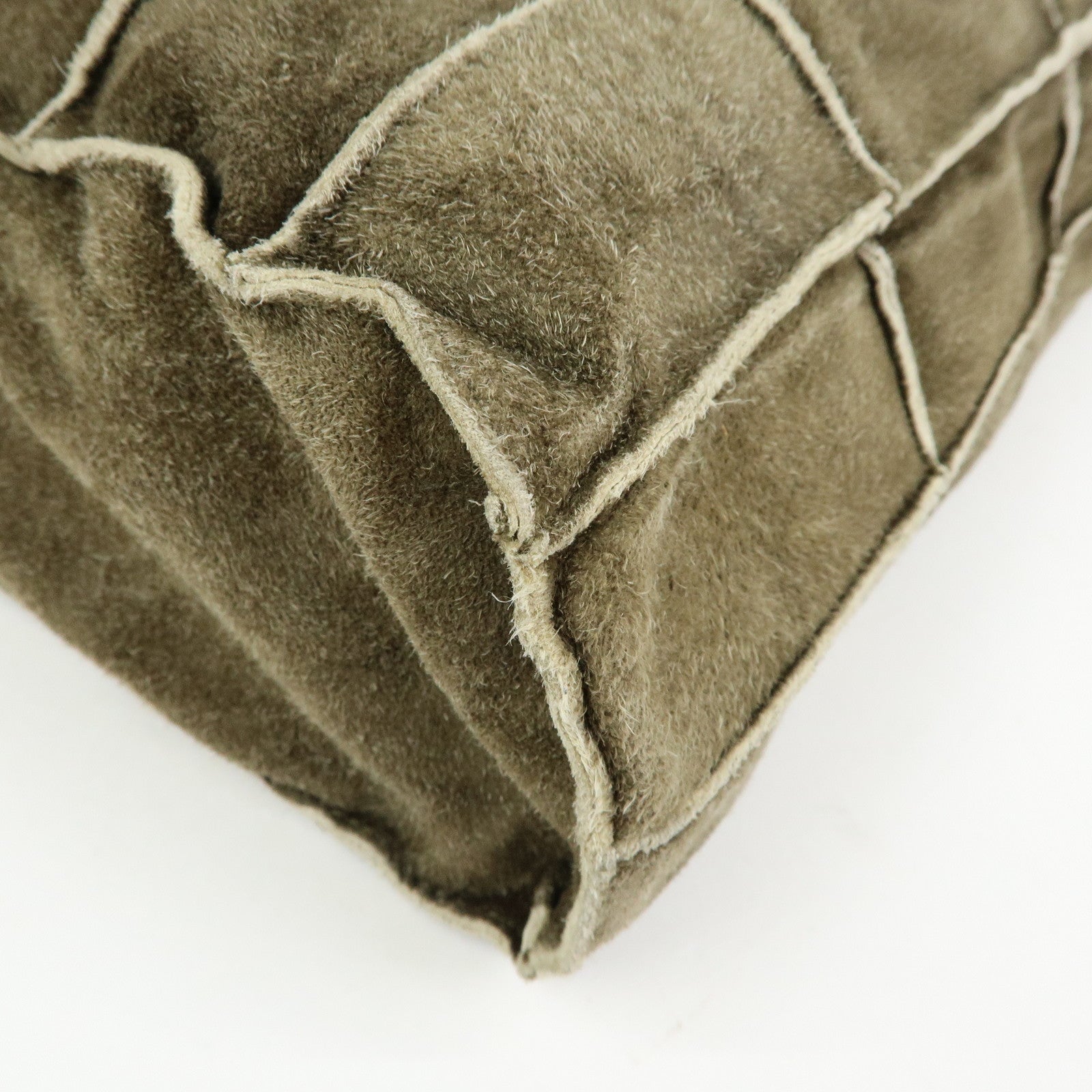 CHANEL Logo Suede Shoulder Bag Hand Bag Tote Bag Khaki