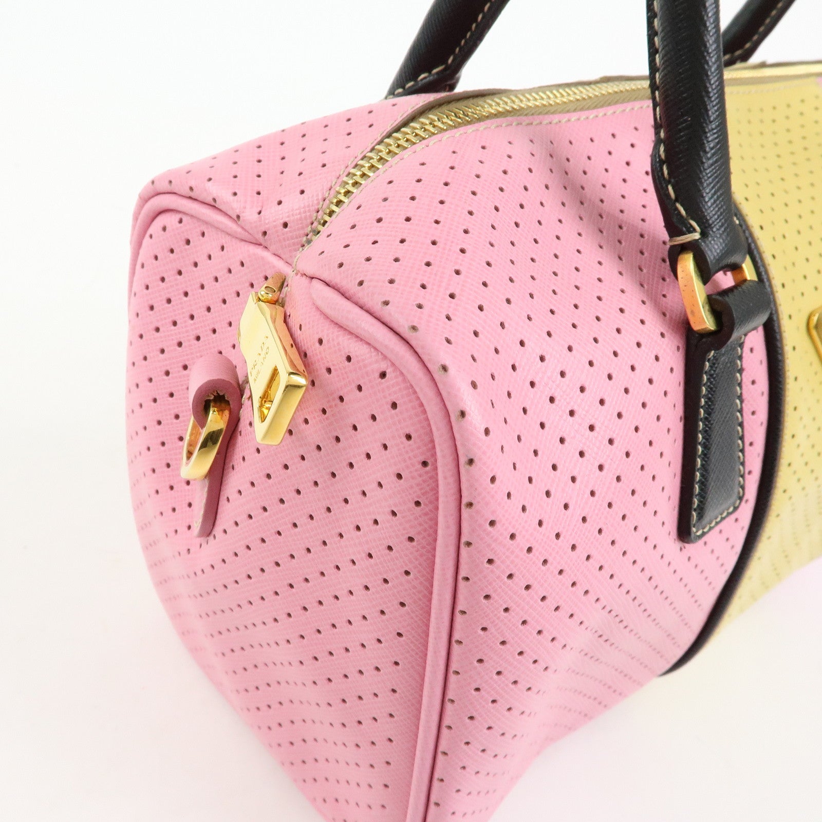 PRADA Triangle Logo Saffiano Punching Leather 2 Way Hand Bag BL0655