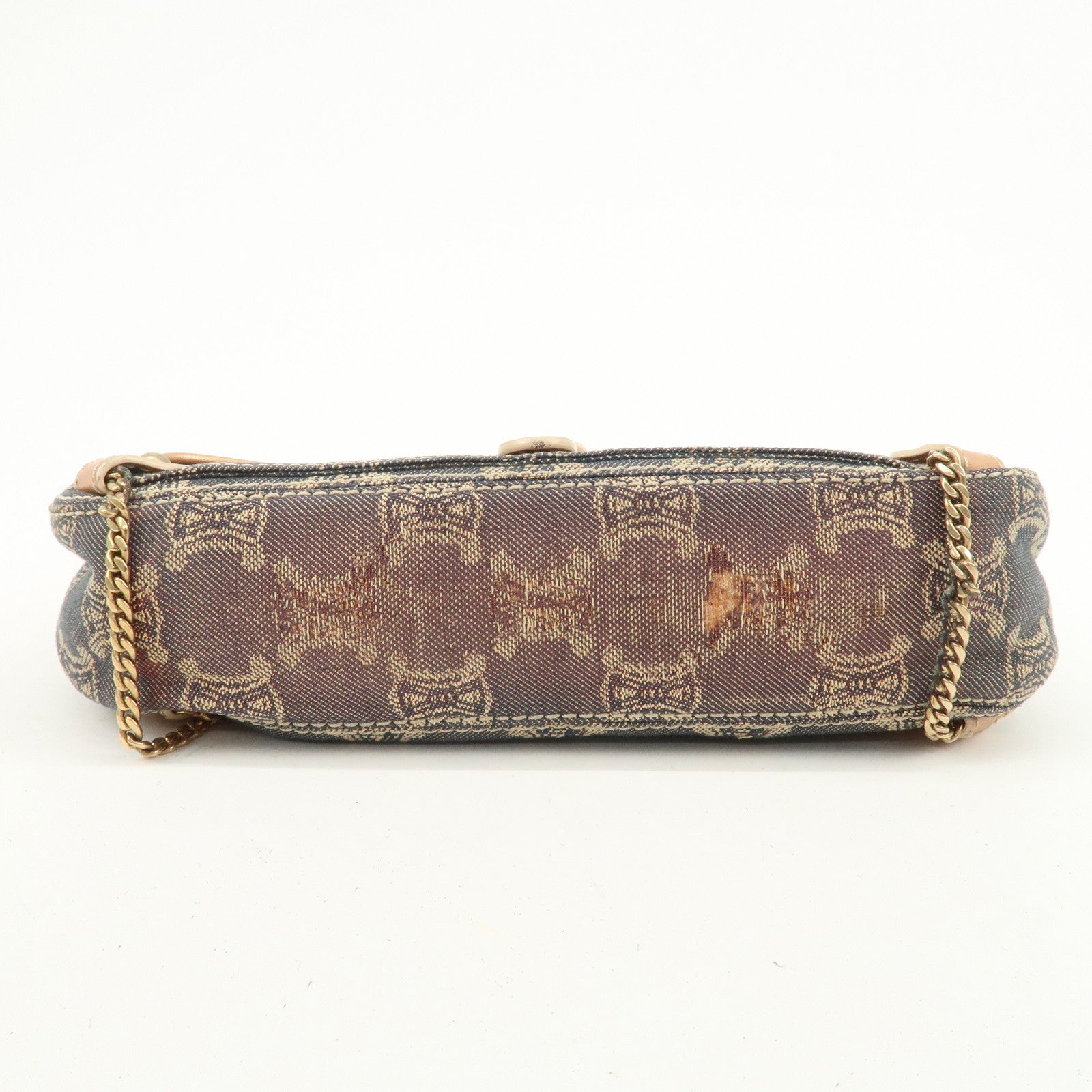 CELINE Macadam Denim Leather Shoulder Bag Metalic Pink Beige Navy