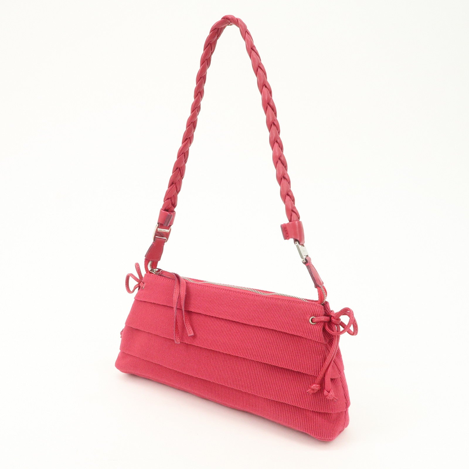 Ferragamo Logo Canvas Leather Shoulder Bag Hand Bag Pink