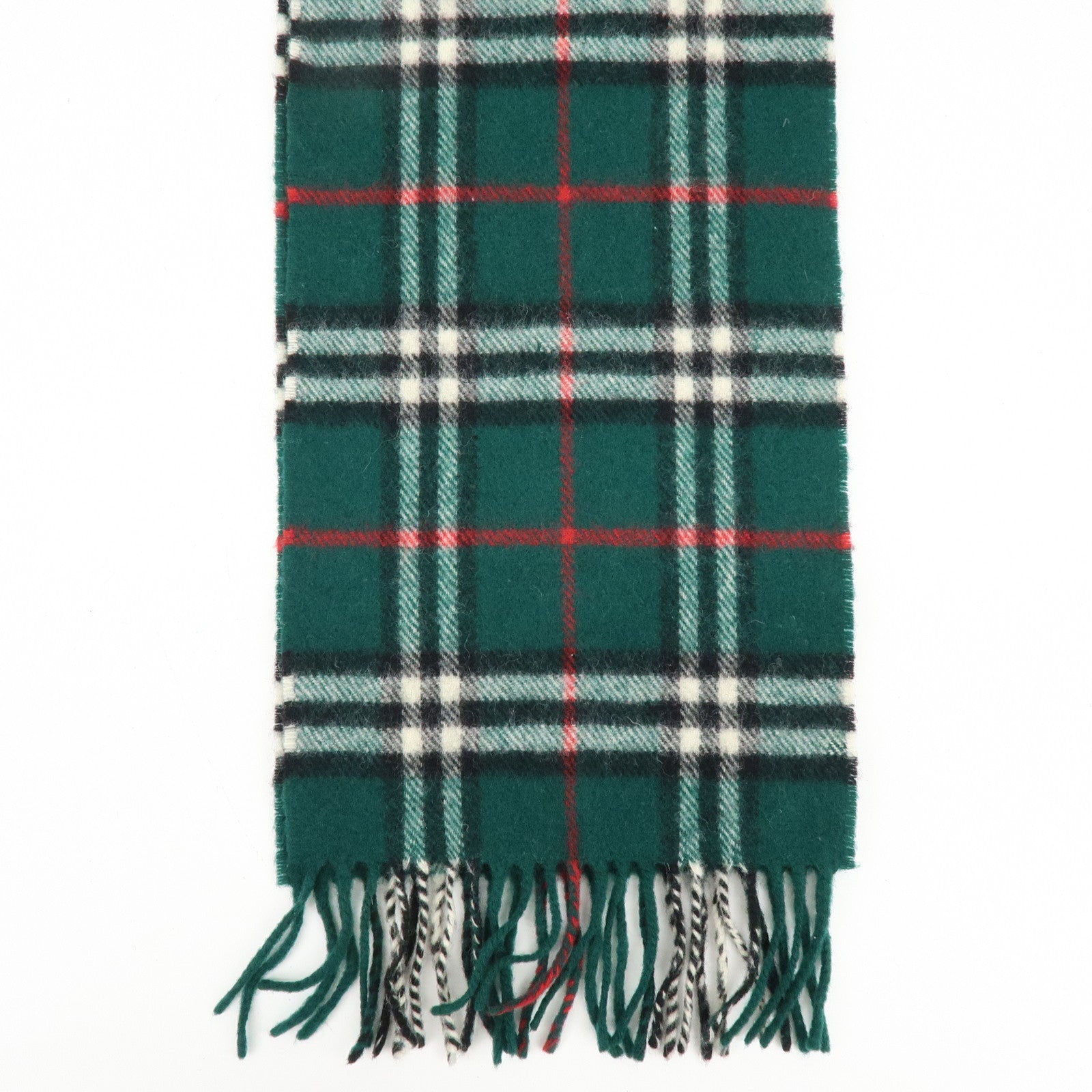 BURBERRY Plaid Cashmere 100% Scarf Green White Red