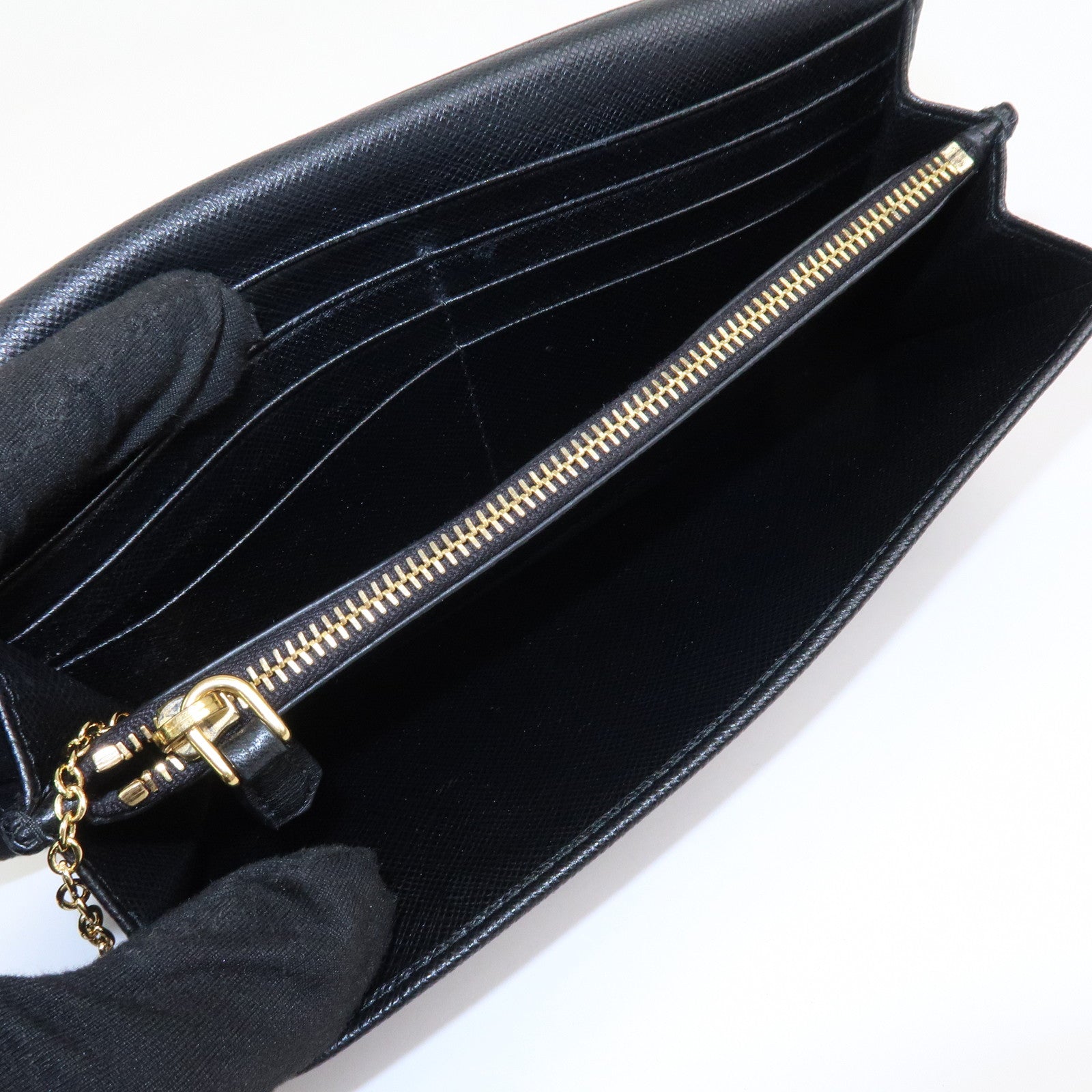 PRADA Saffiano Leather Flap Bi-Fold Long Wallet Black 1MH132